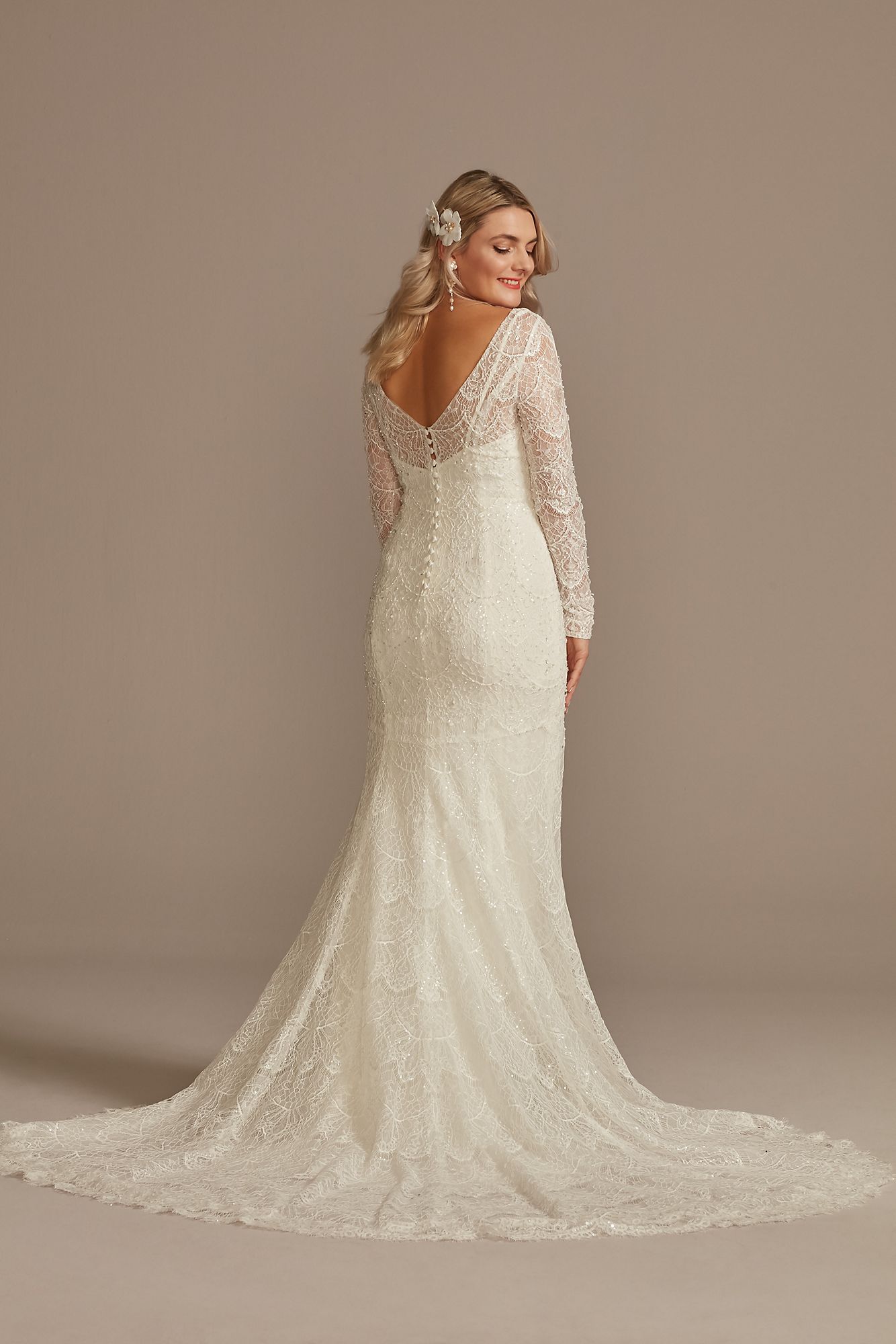Hand Beaded Lace Long Sleeve Tall Wedding Dress Melissa Sweet 4XLSLMS251206