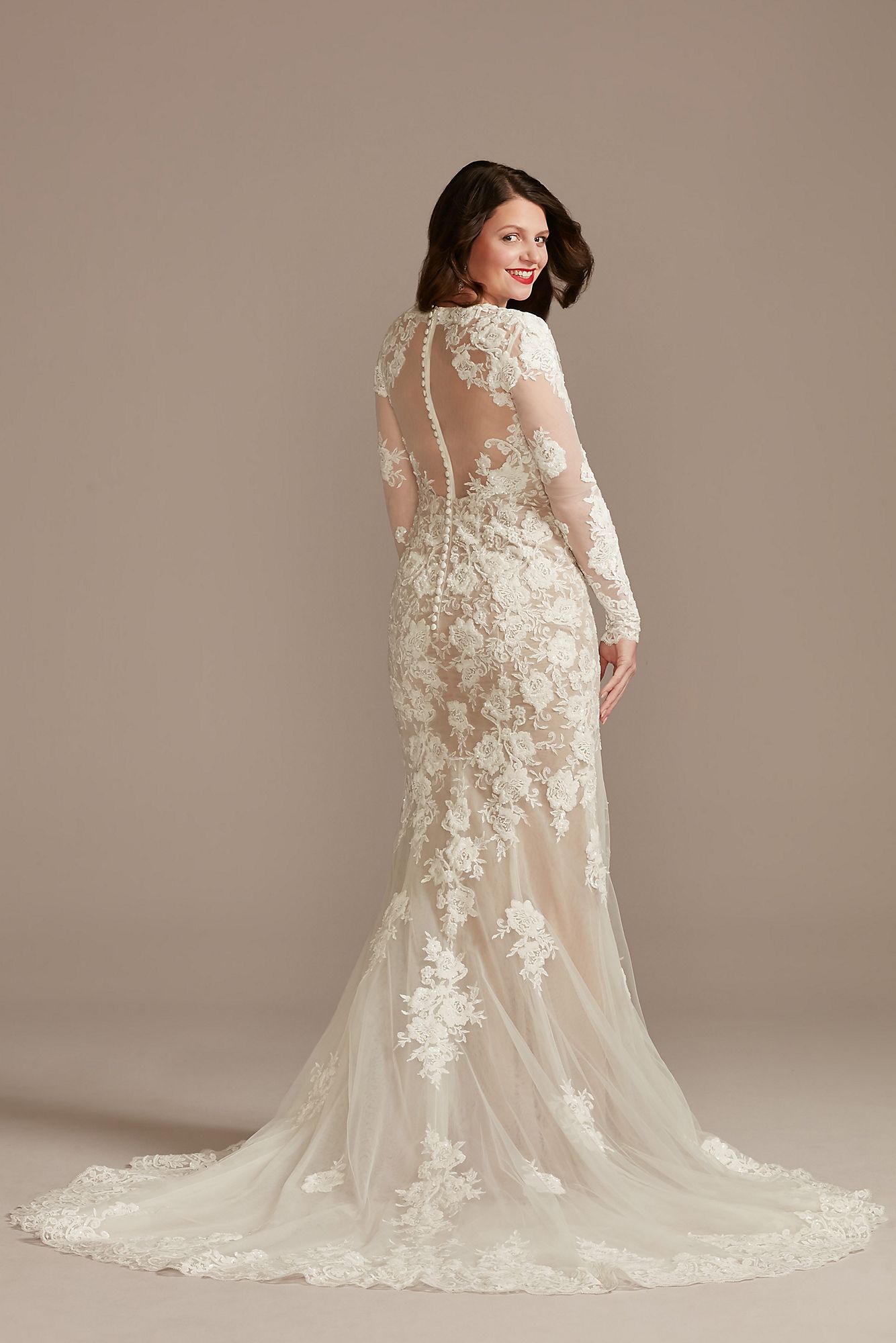 Long Sleeve Sequin Floral Tall Wedding Dress Galina Signature 4XLSLSWG843