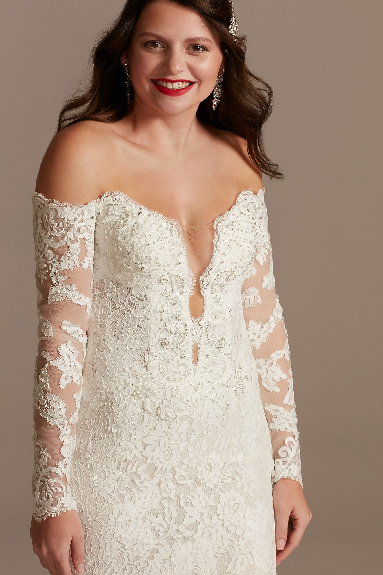 Long Sleeve Plunging Tall Lace Wedding Dress Galina Signature 4XLSLSWG855