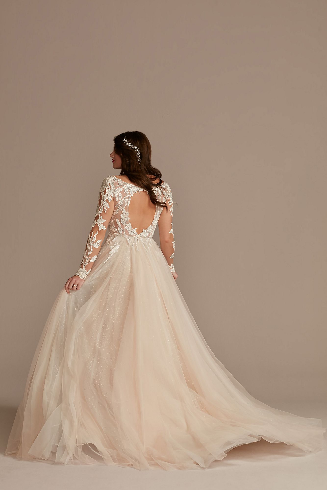 Long Sleeve Lace Appliqued Tall Wedding Dress Galina Signature 4XLSLSWG862