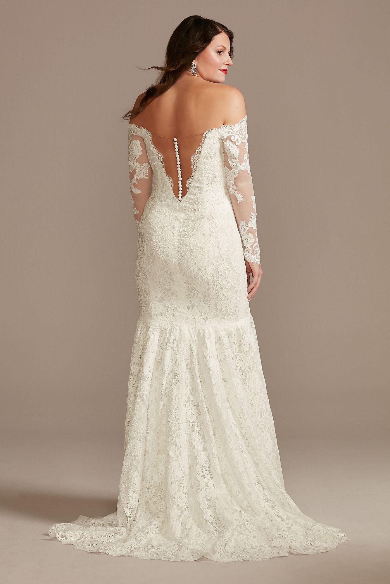 Long Sleeve Plunging Petite Lace Wedding Dress Galina Signature 7SLSWG855