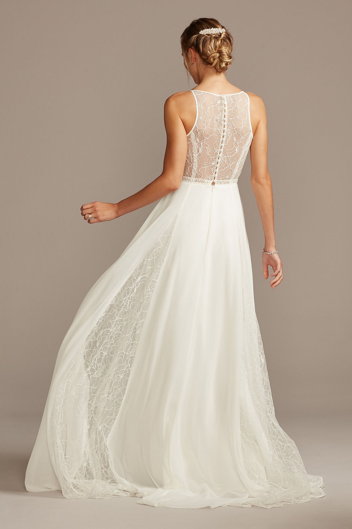 Illusion High Neck Lace Godet Petite Wedding Dress DB Studio 7WG4021