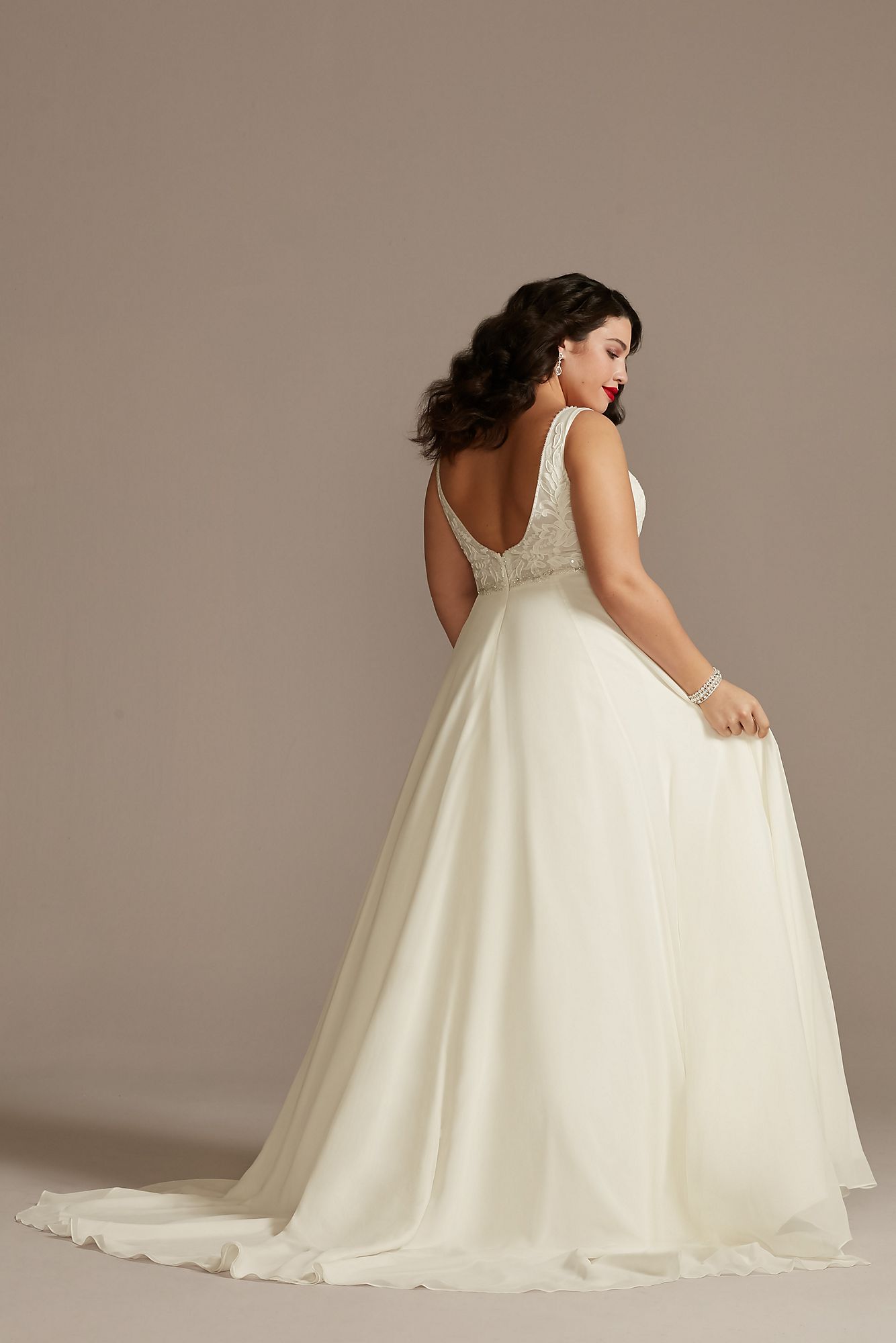 Applique Plunge Chiffon Plus Size Wedding Dress Galina Signature 9LBSWG842