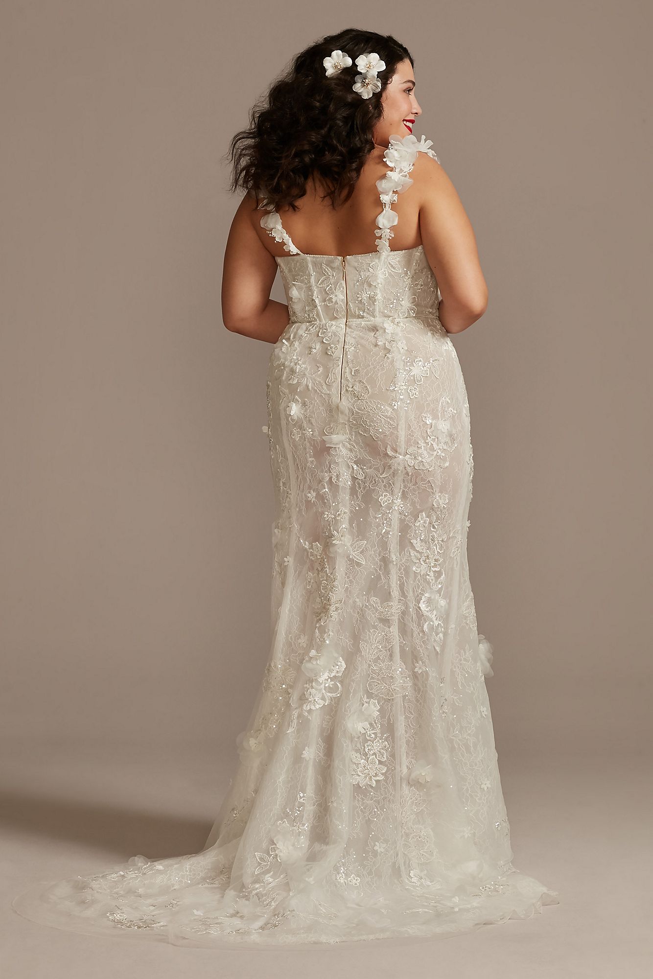 3D Floral Plunge Plus Size Bodysuit Wedding Dress Galina Signature 9MBSWG885