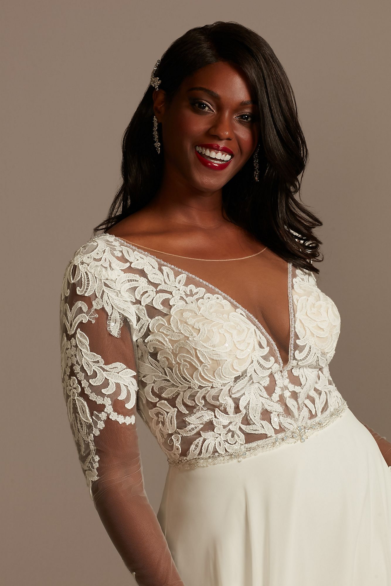 Lace Long Sleeve Chiffon Plus Size Wedding Dress Galina Signature 9SLSWG842