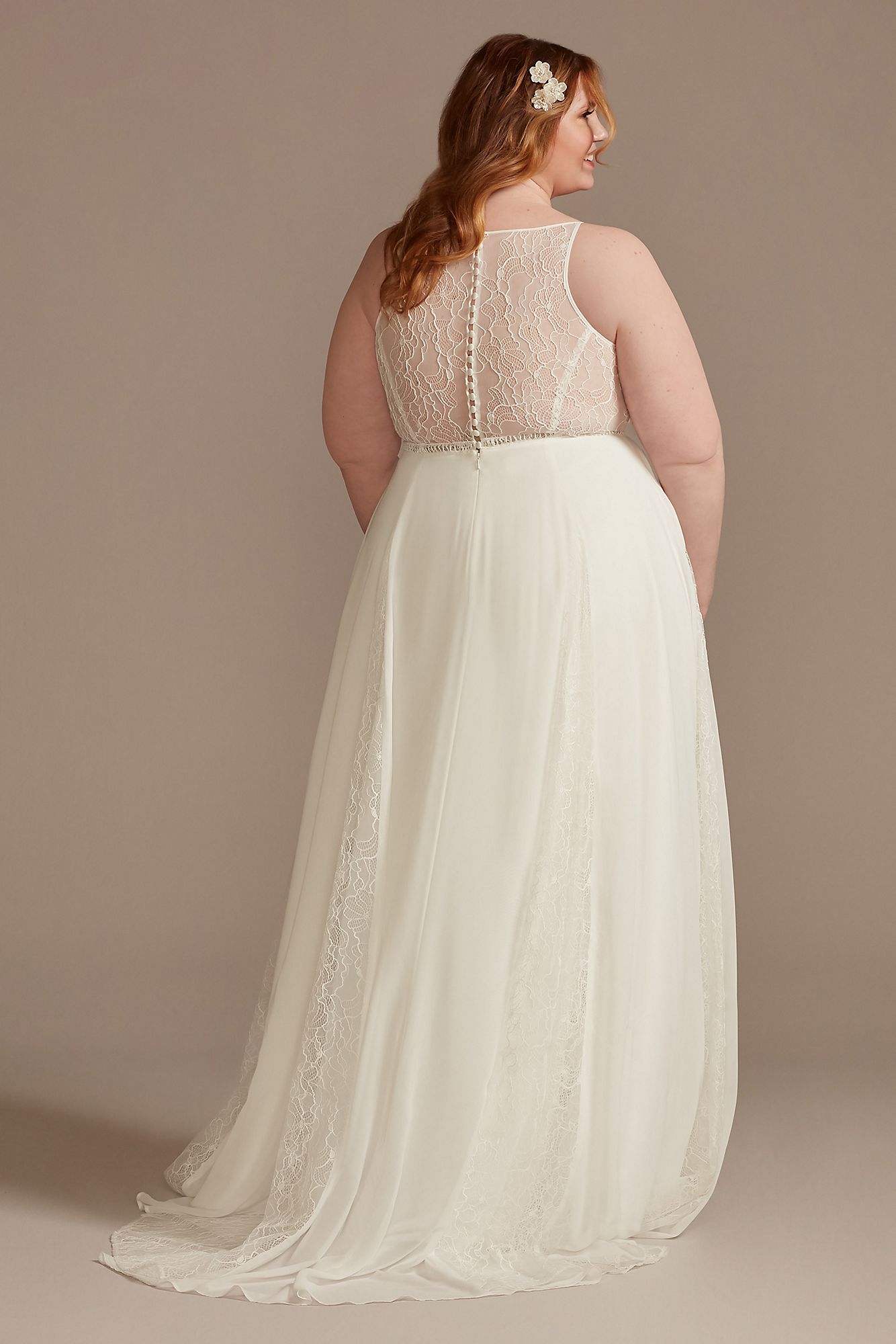 High Neck Lace Godet Plus Size Wedding Dress DB Studio 9WG4021