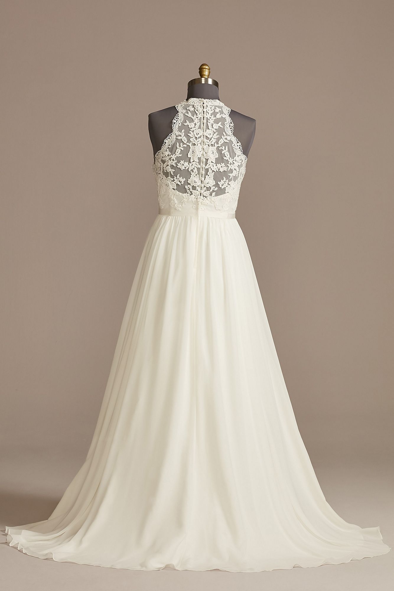 High Neck Illusion Chiffon Plus Size Wedding Dress DB Studio 9WG4032