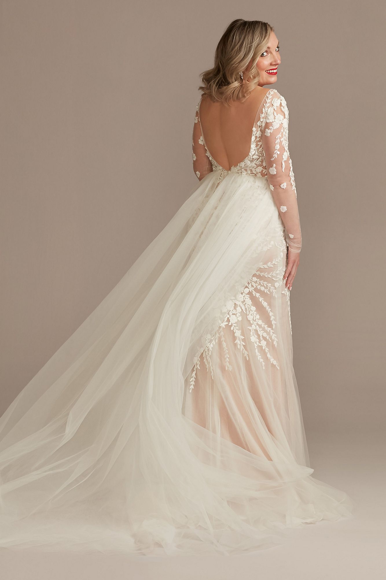 Long Sleeve Floral Illusion Bodysuit Wedding Dress Galina Signature LSSWG851