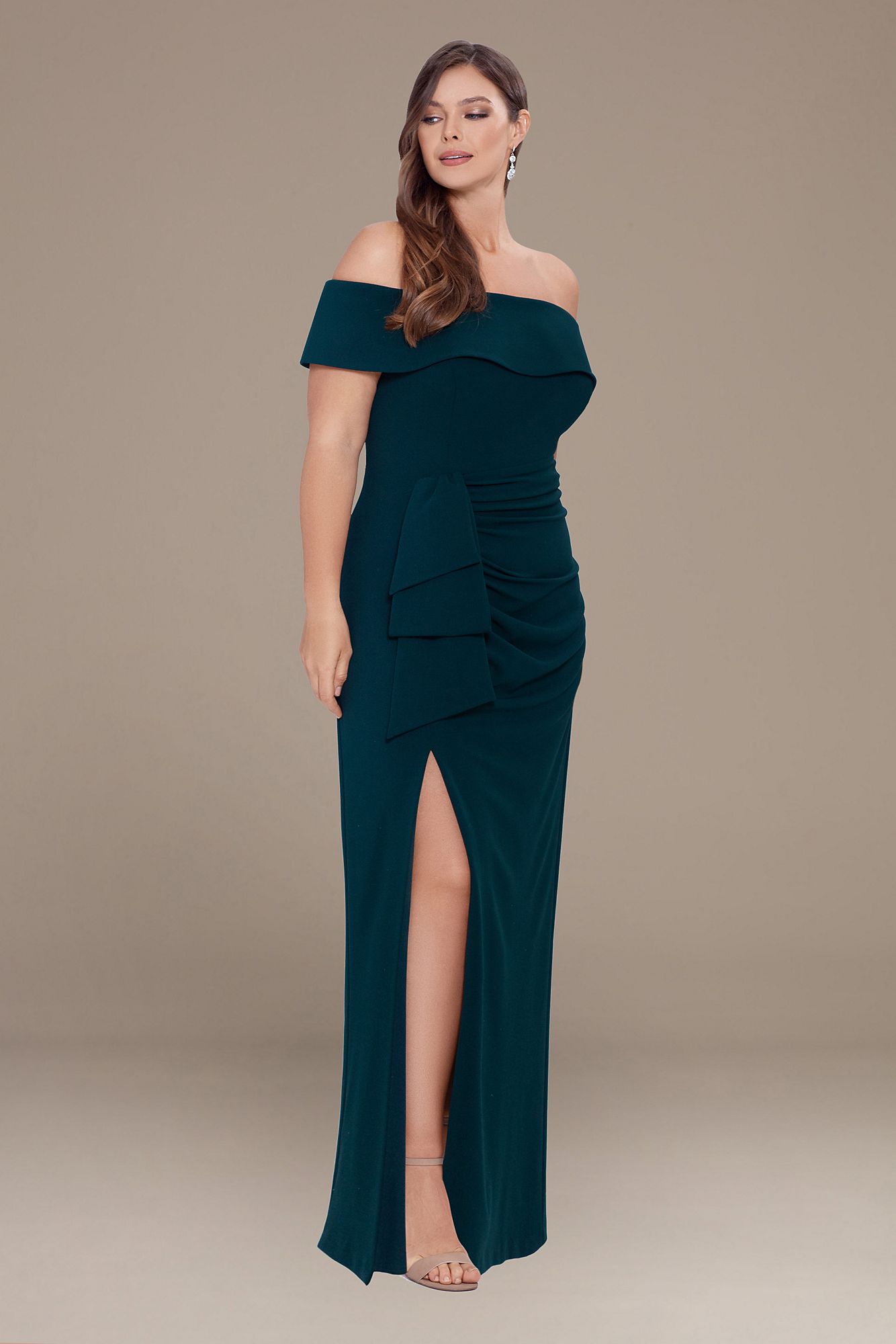 Plus Size Crepe Off the Shoulder Dress with Ruffle Xscape 3760XW