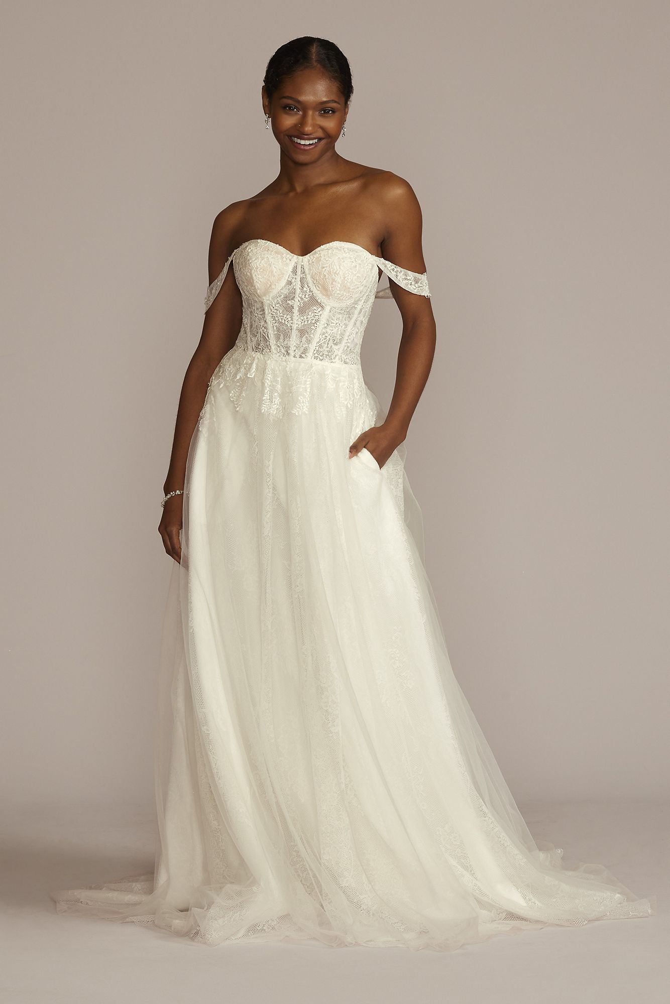 Floral Applique Corset Bodice Tall Wedding Gown DB Studio 4XLWG4051