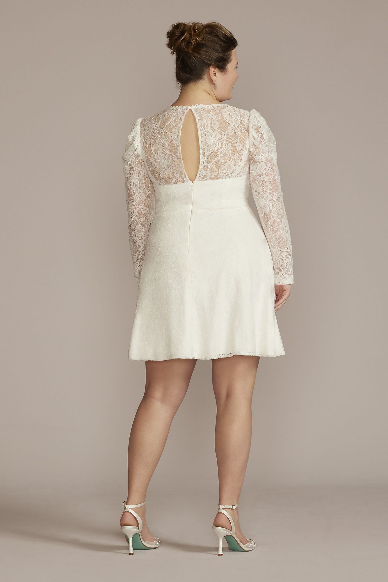 Allover Lace Puff Long Sleeve Plus Size Mini Dress  DB Studio 9SDWG1045