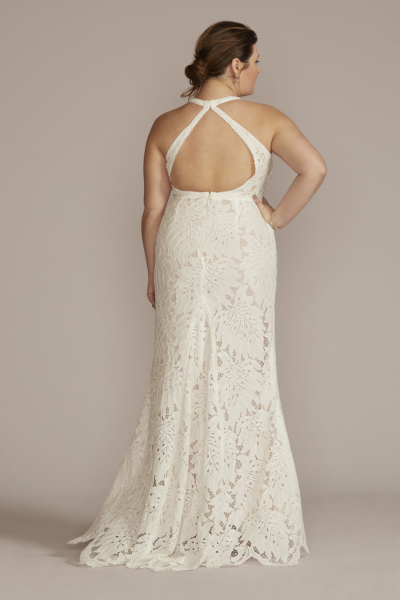 Floral Lace Halter Sheath Plus Size Wedding Gown DB Studio 9WG4055