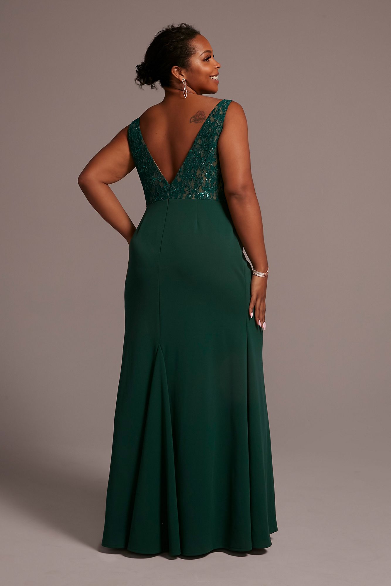 Plus Crepe Dress with Illusion Lace Corset Bodice Galina Signature D28NY22024W