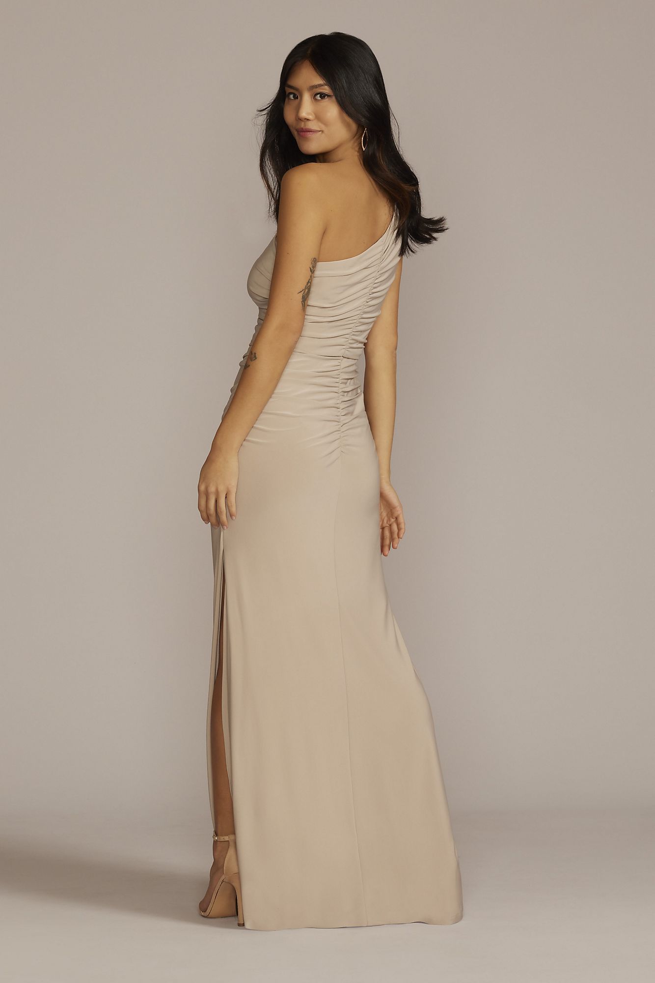Ruched Jersey One-Shoulder Bridesmaid Dress David's Bridal F20543