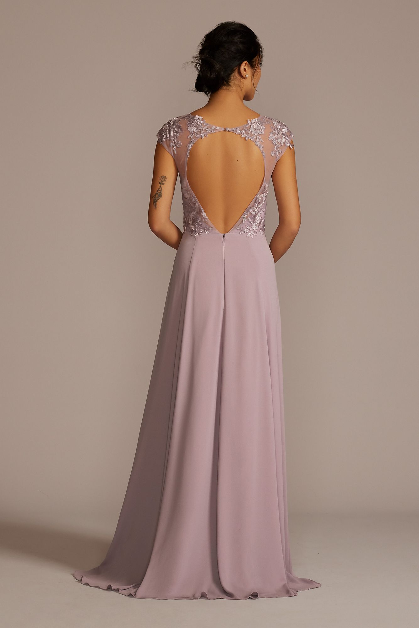 Cap Sleeve Lace and Georgette Bridesmaid Dress Galina Signature GS290072