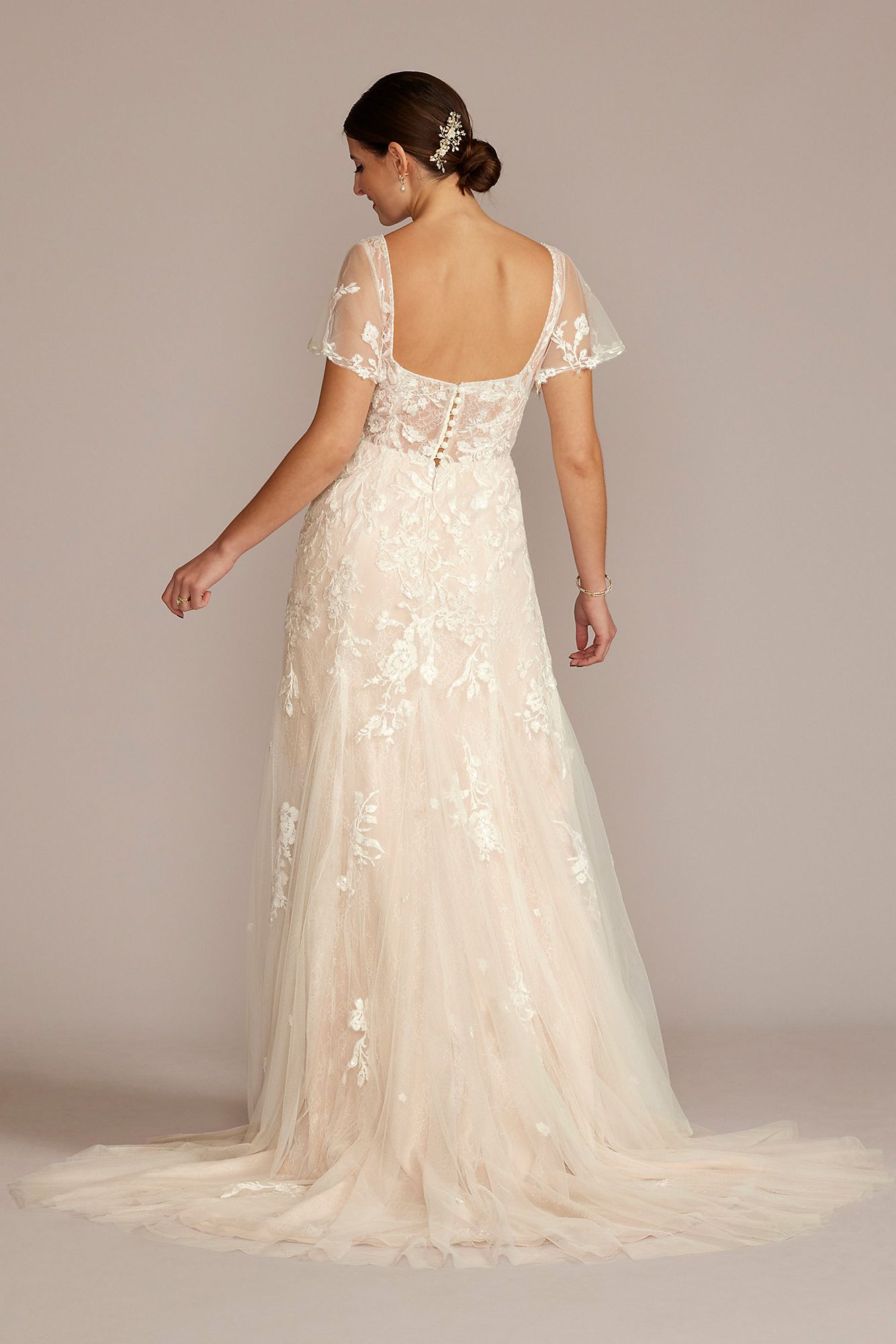 Soft Tulle Flutter Sleeve Mermaid Wedding Gown Melissa Sweet MS251252