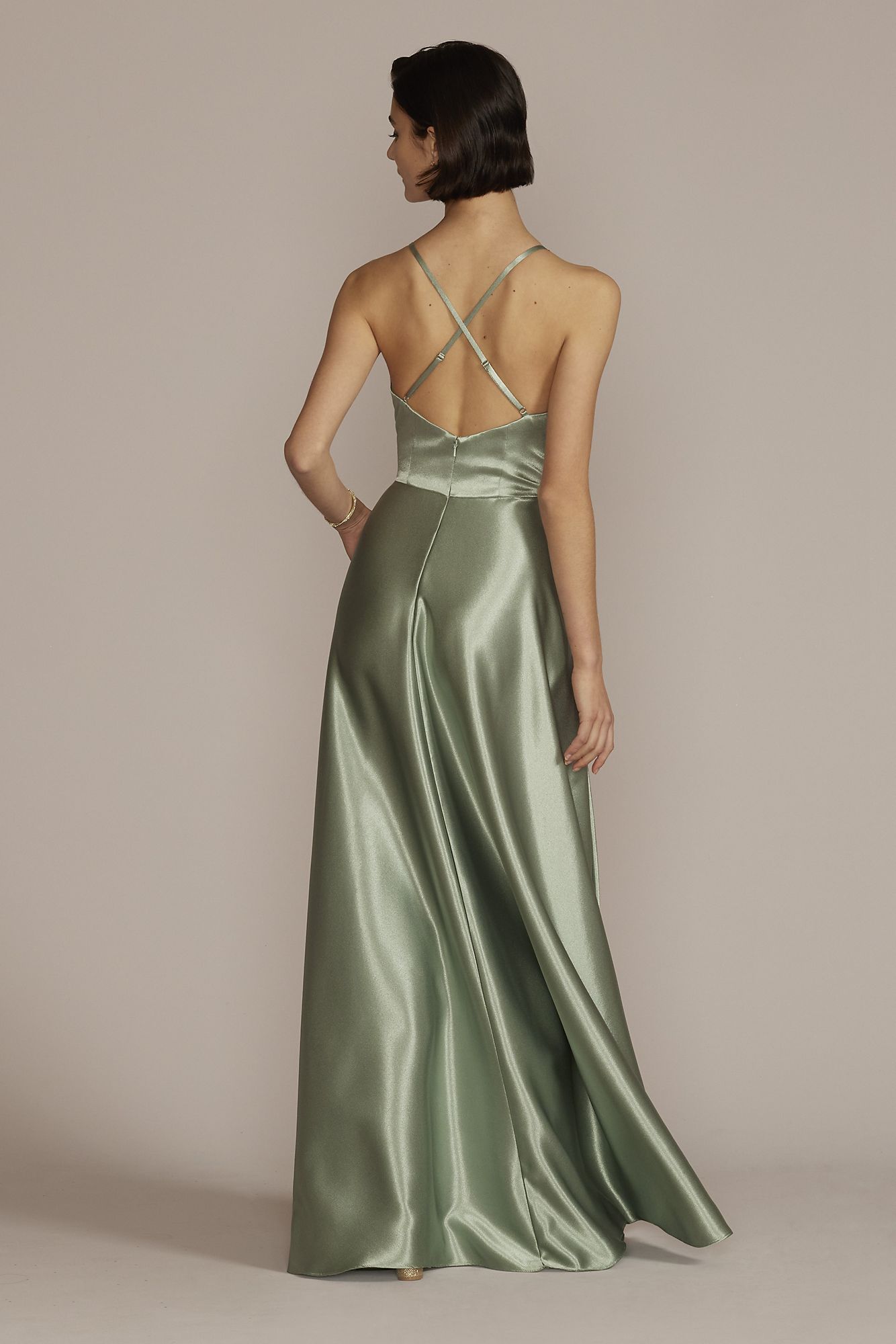 Satin Prom Gown with Embellished Illusion Waist Jules and Cleo WBM2776