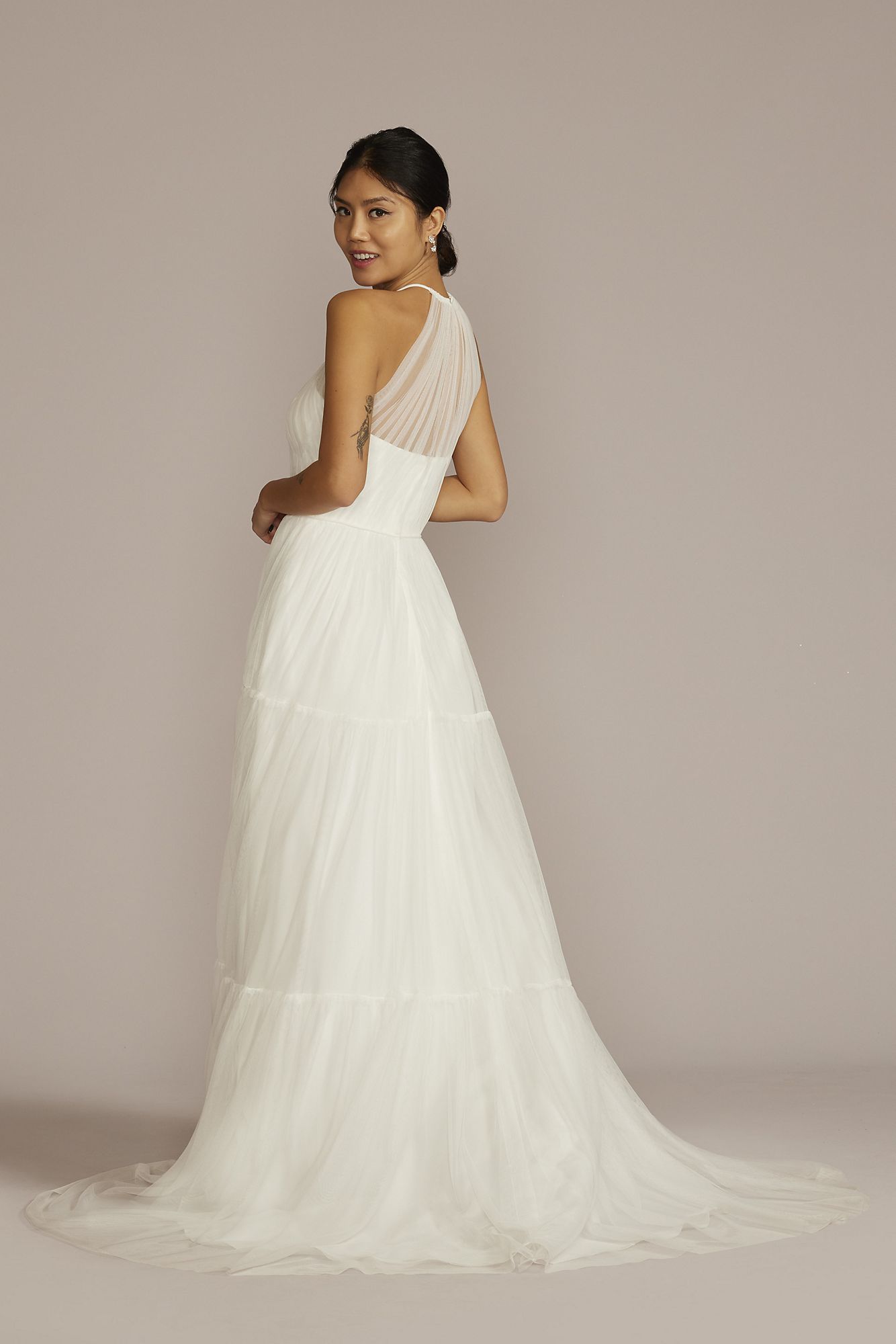 Halter Tulle Wedding Gown with Tiered Skirt DB Studio WG4050