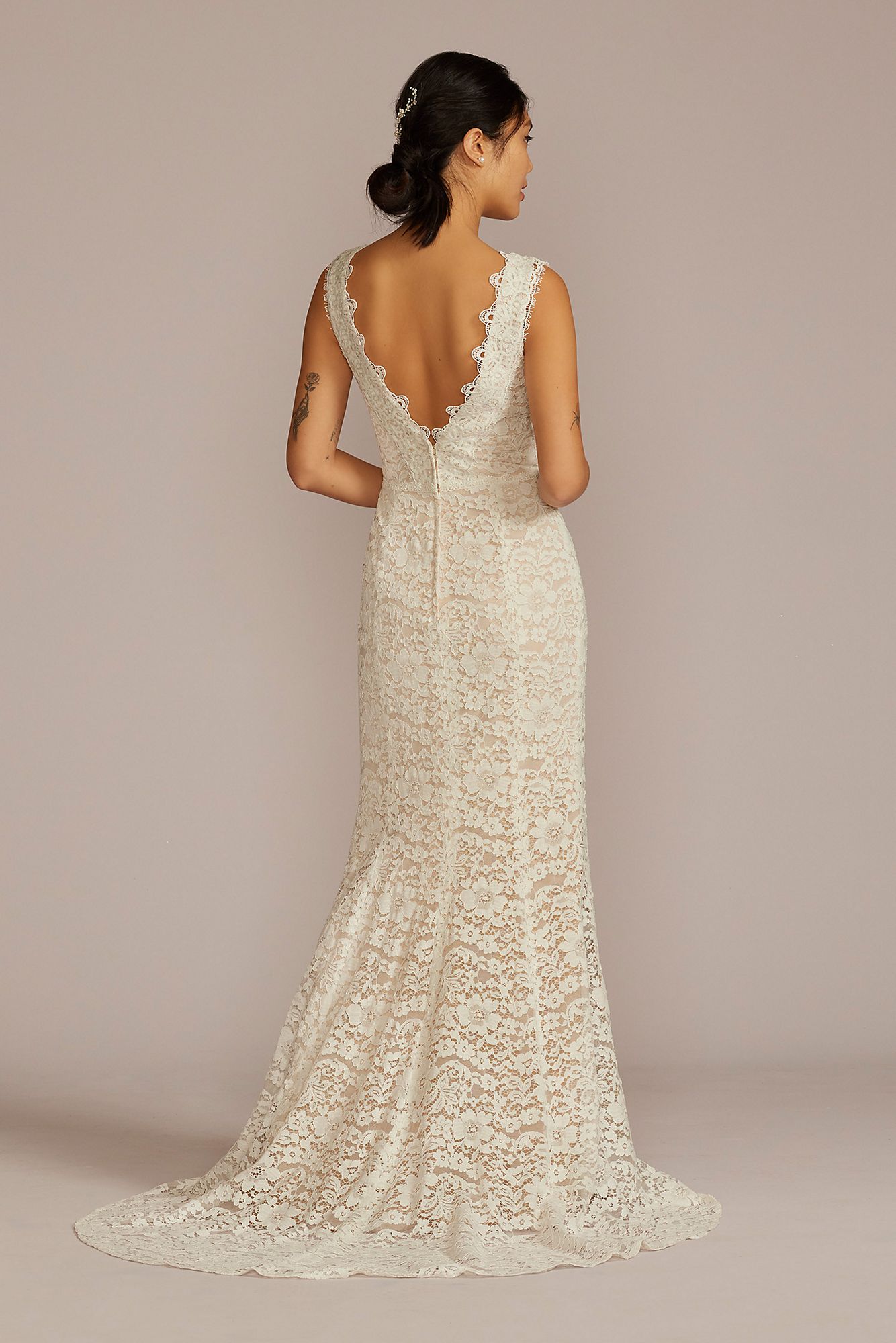 Allover Lace Tank Wedding Gown with V-Back Detail  DB Studio WG4061