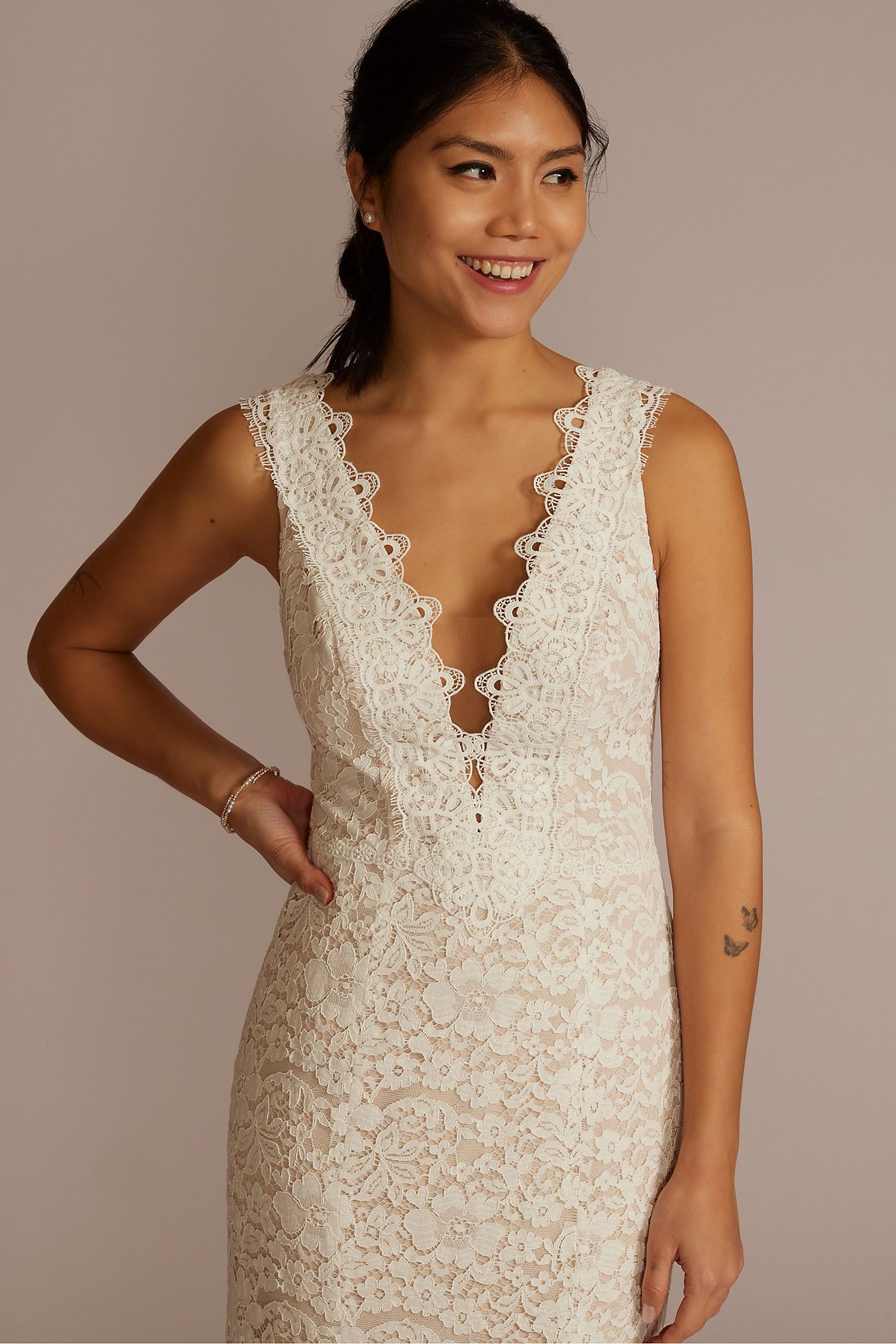 Allover Lace Tank Wedding Gown with V-Back Detail  DB Studio WG4061