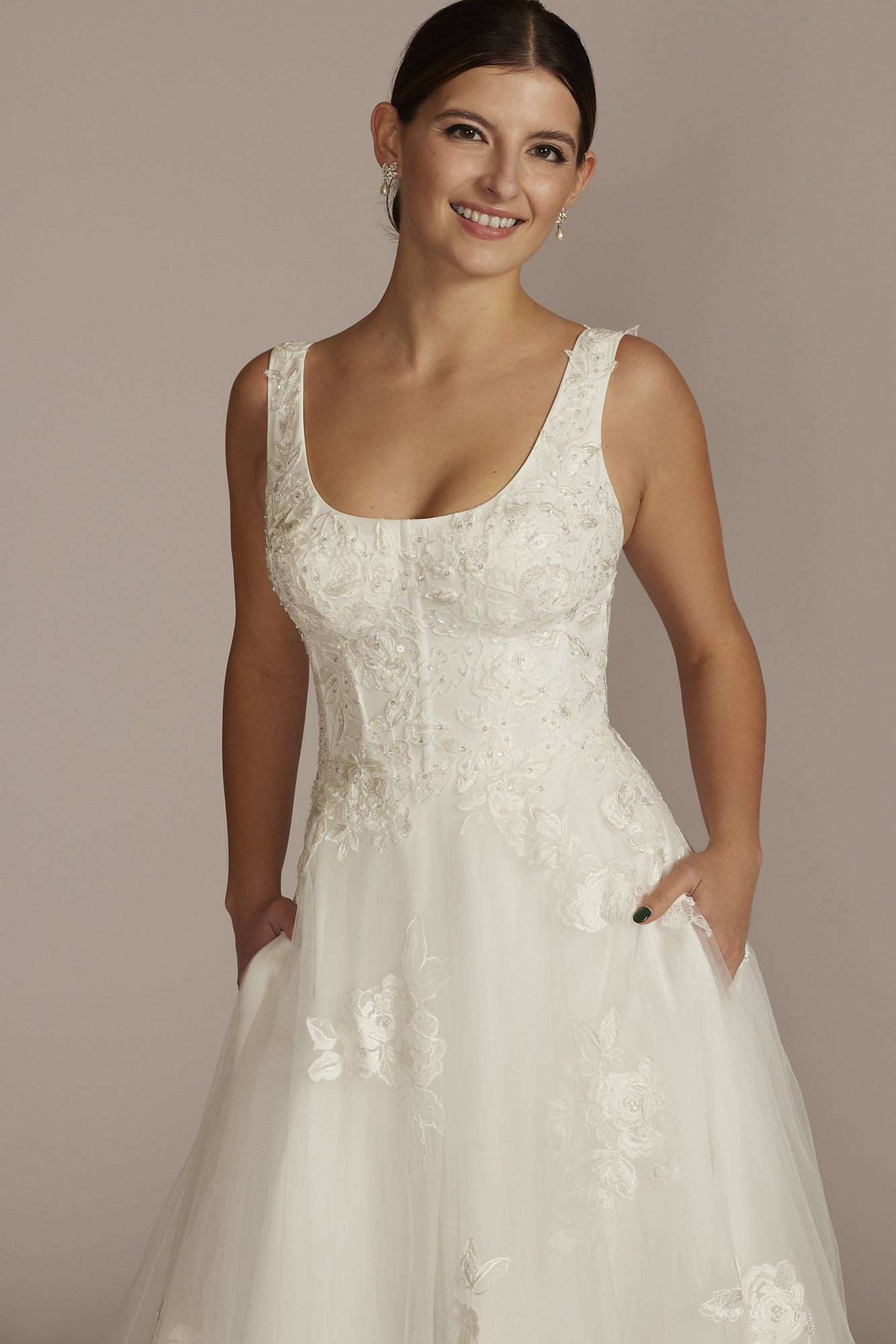 Floral Scoop Neck Sleeveless Wedding Gown DB Studio WG4062