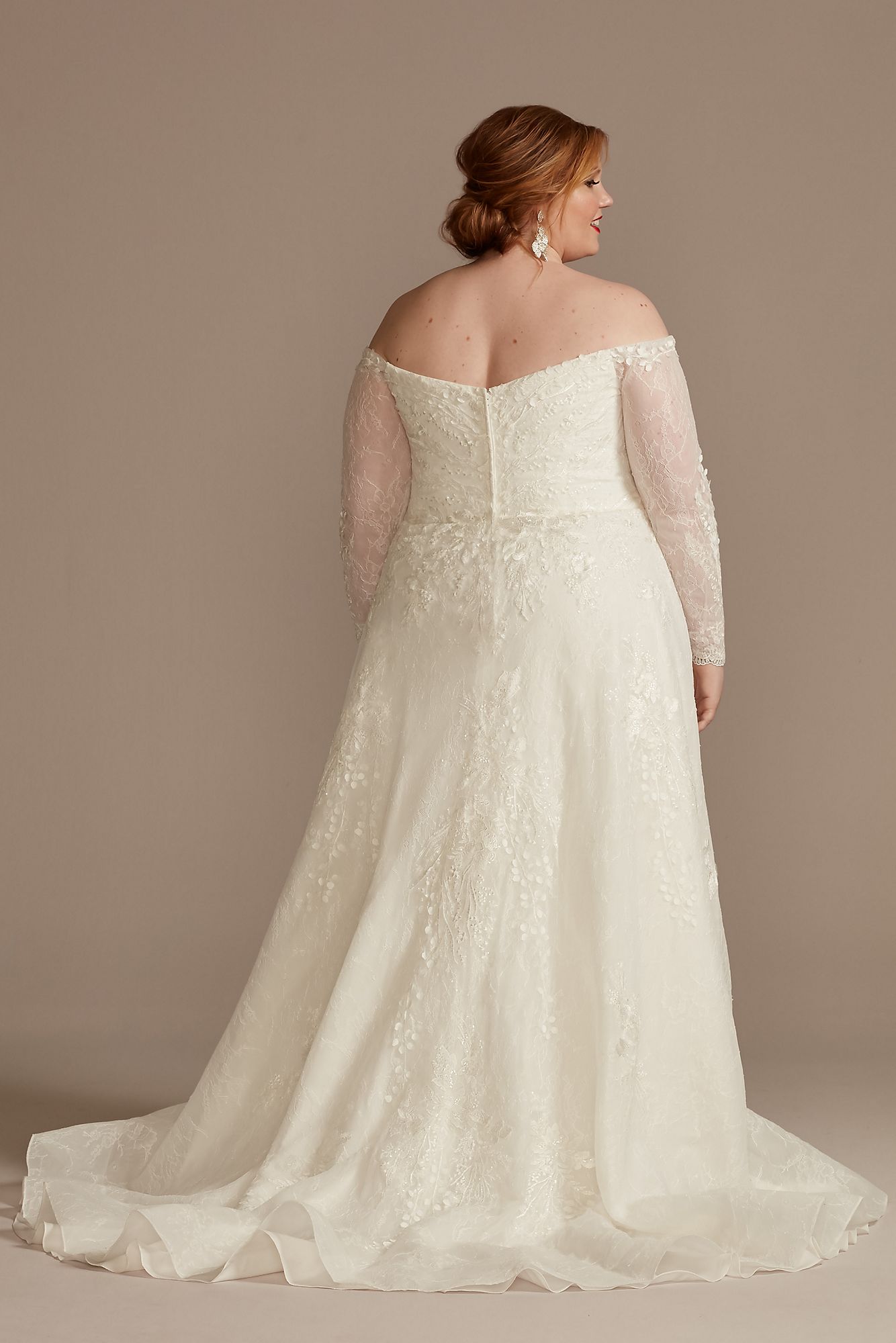 Leafy Lace Off Shoulder Tall Plus Wedding Dress Oleg Cassini 4XL8CWG891