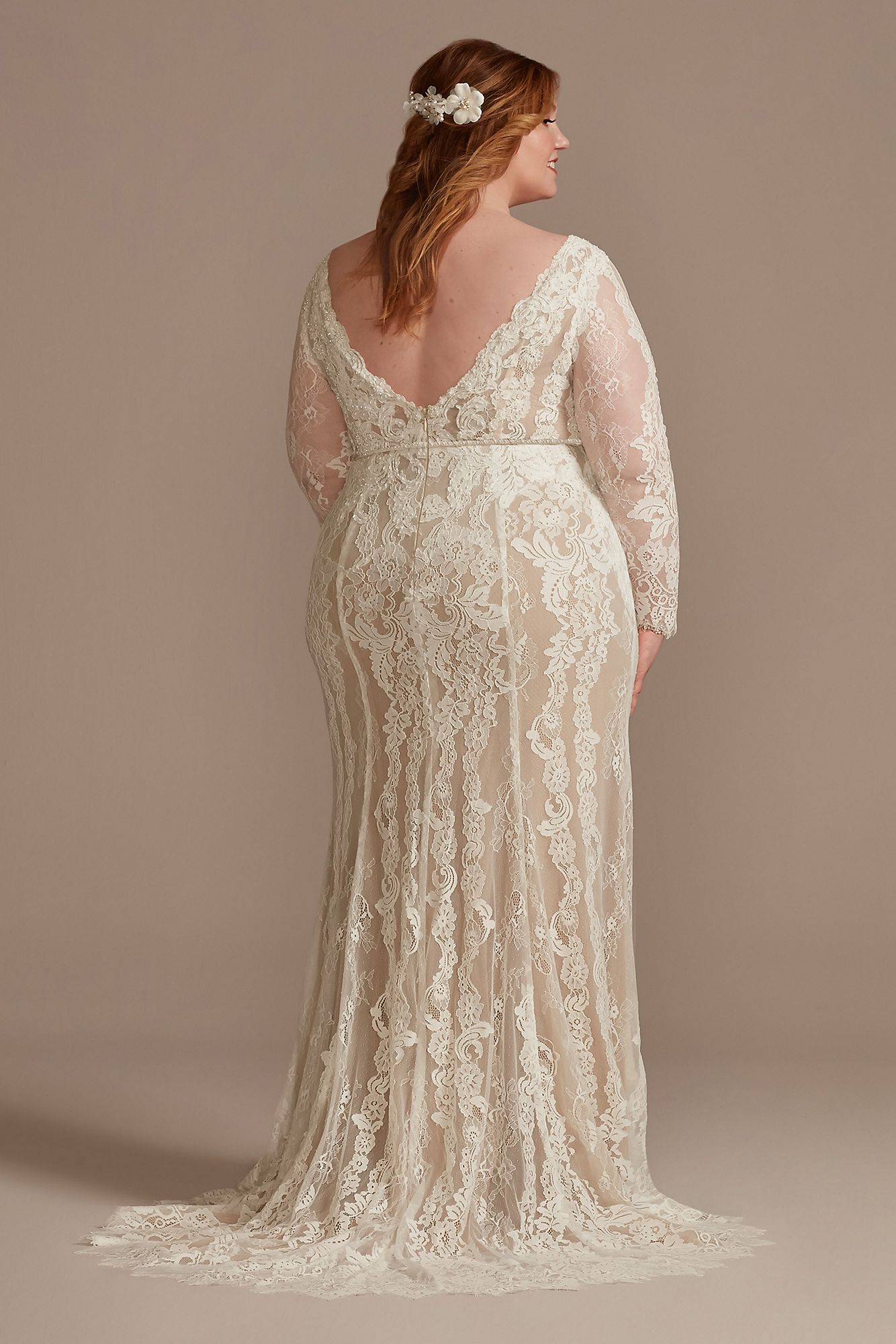 Illusion Plunge Sleeved Tall Plus Wedding dress Melissa Sweet 4XL8MS251247