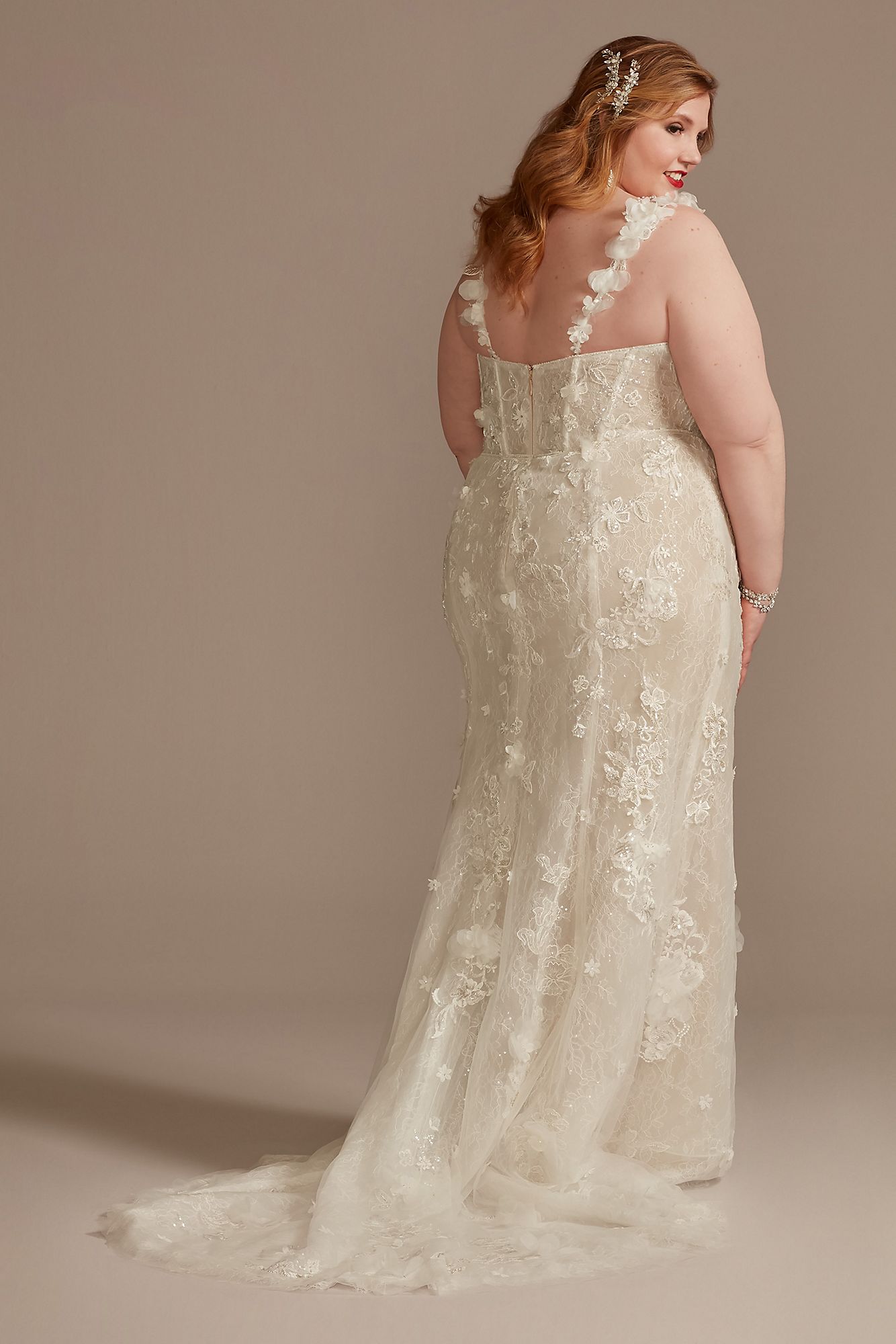 3D Floral Applique Plunge Tall Plus Wedding Dress Galina Signature 4XL9LSSWG885