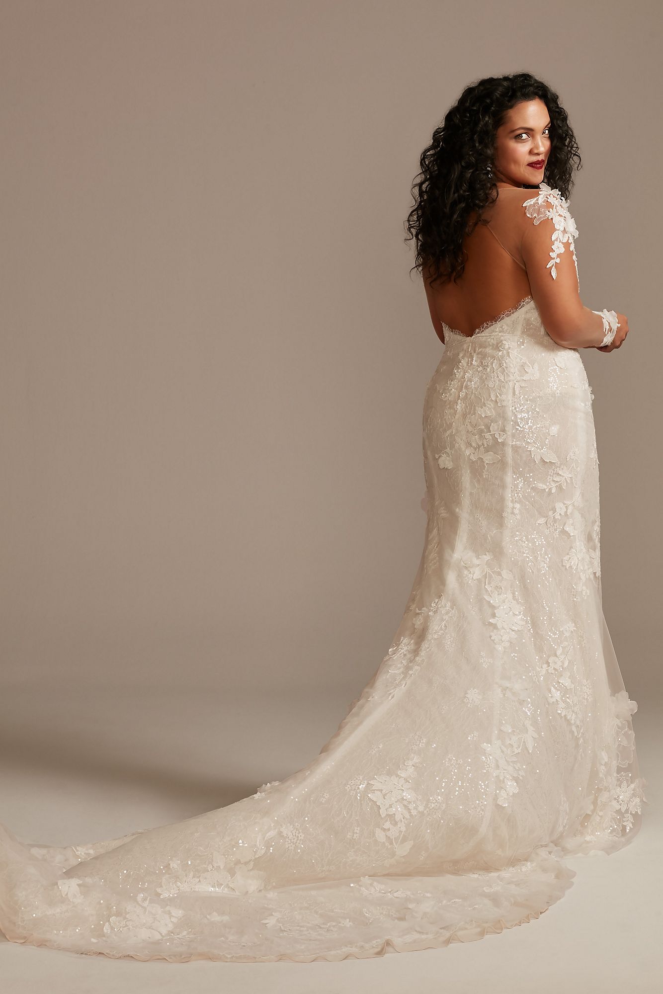 3D Floral Tall Plus Wedding Dress with High Slit Galina Signature 4XL9MBSWG886