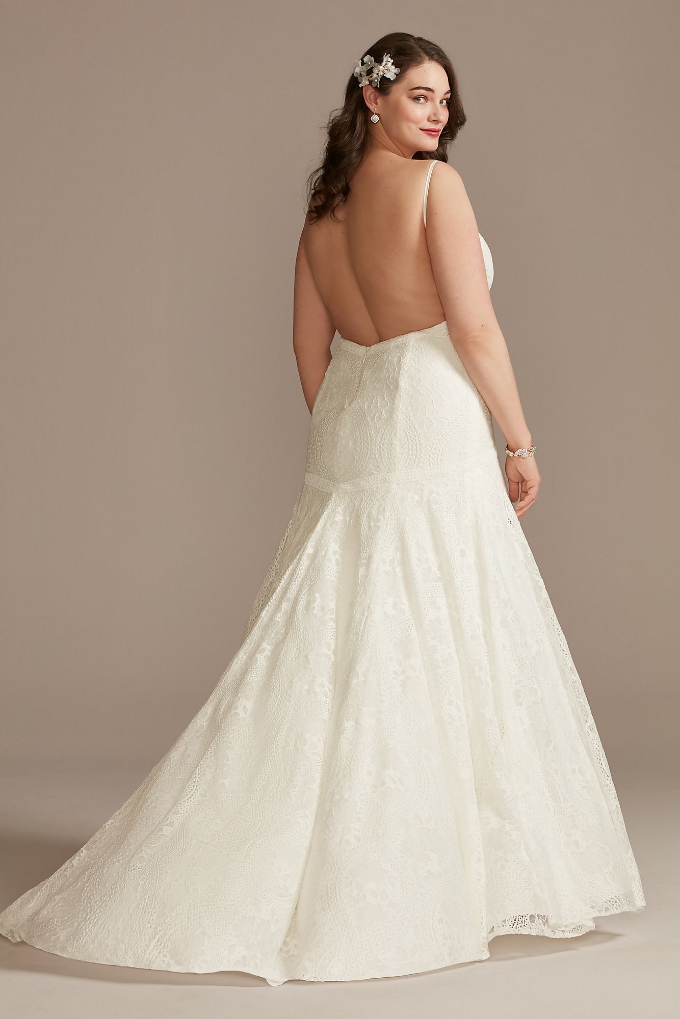 Low Back Tall Plus Wedding Dress with Fringe Swags DB Studio 4XL9WG4024