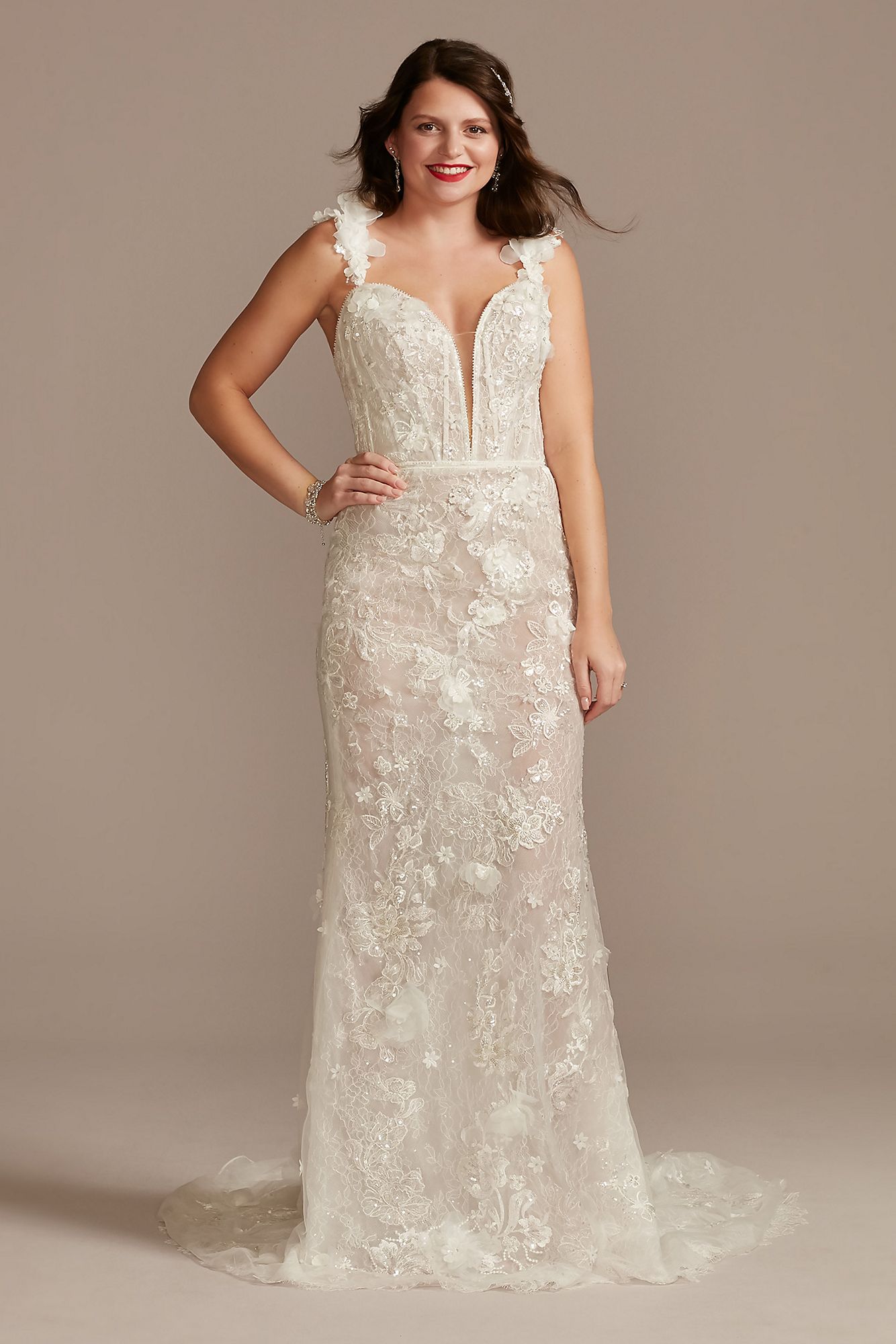 3D Floral Plunge Tall Bodysuit Wedding Dress Galina Signature 4XLMBSWG885