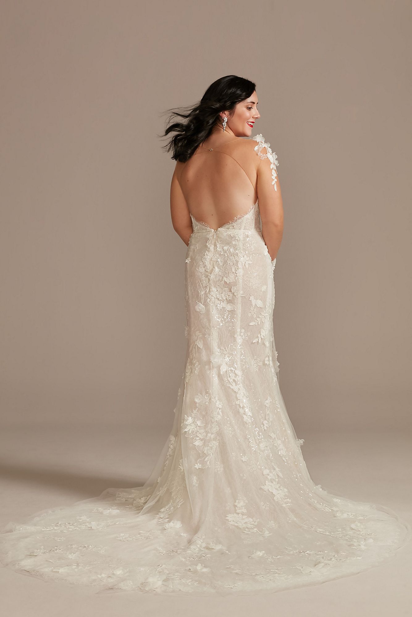 3D Floral Tall Wedding Dress with High Slit Galina Signature 4XLMBSWG886
