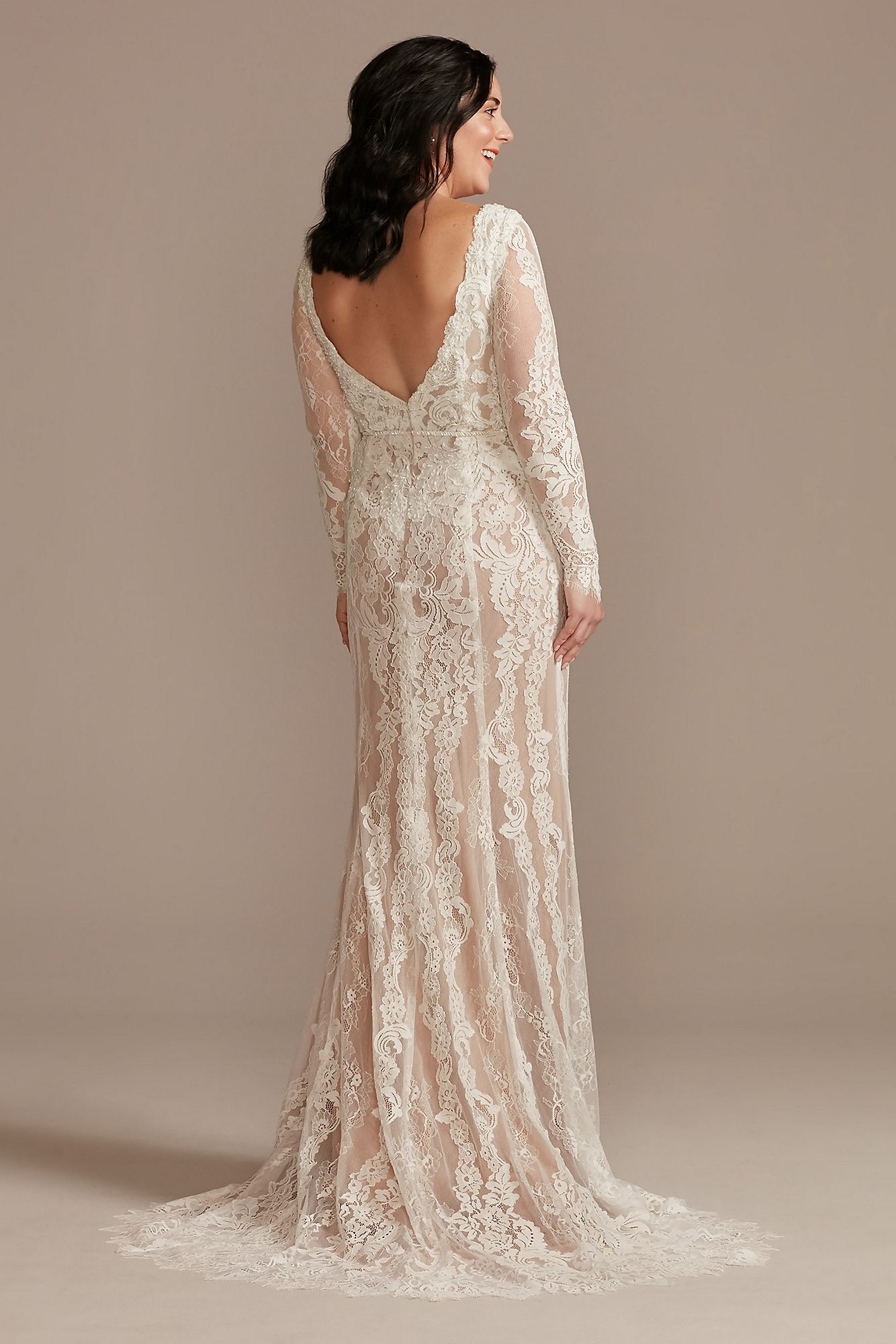 Illusion Plunge Sleeved Tall Lace Wedding Dress Melissa Sweet 4XLMS251247