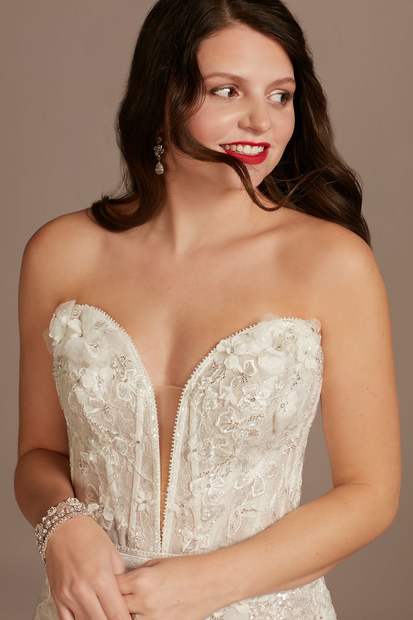 3D Floral Plunge Petite Bodysuit Wedding Dress Galina Signature 7MBSWG885