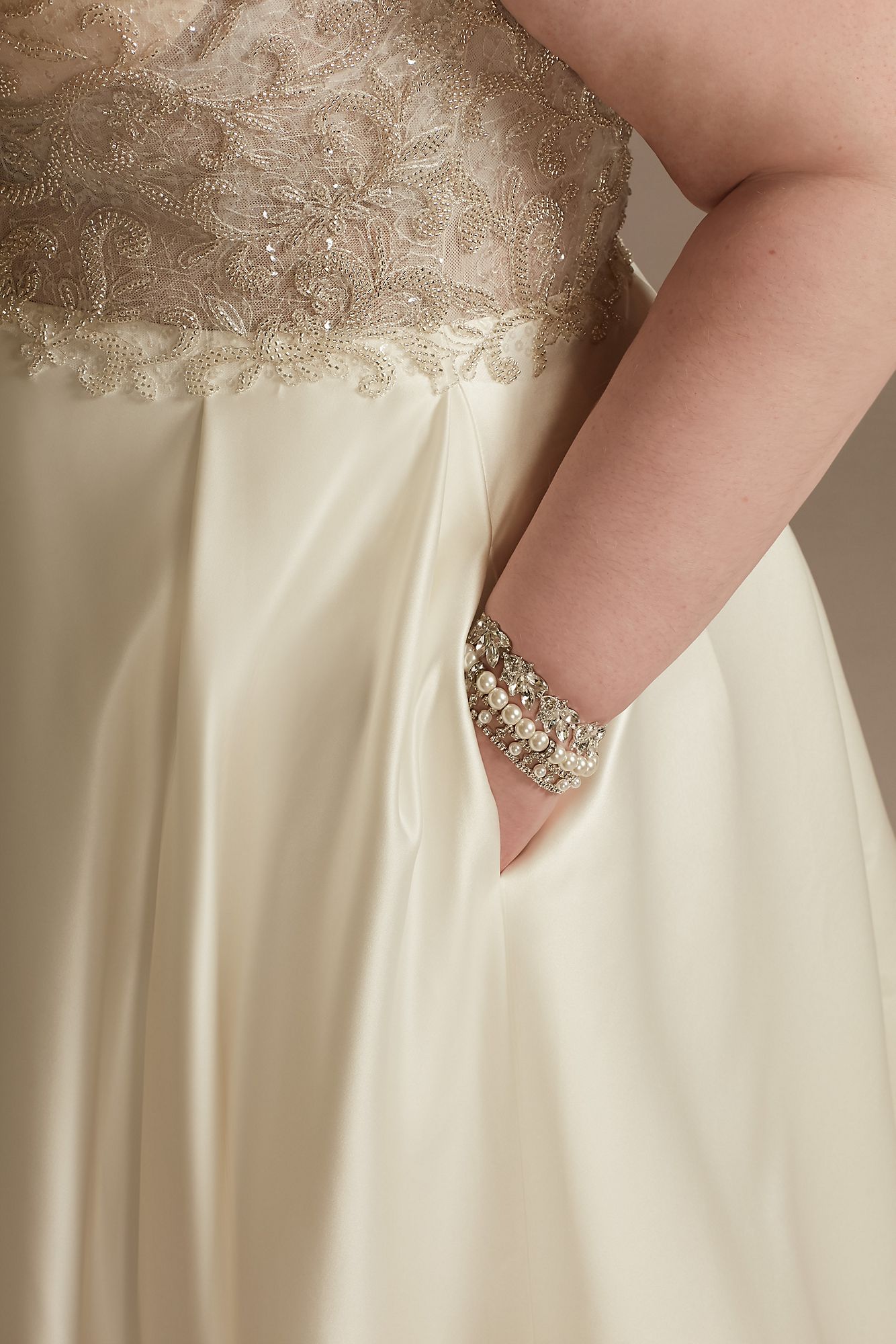Beaded Bodice Off Shoulder Plus Size Wedding Dress Oleg Cassini 8CWG890