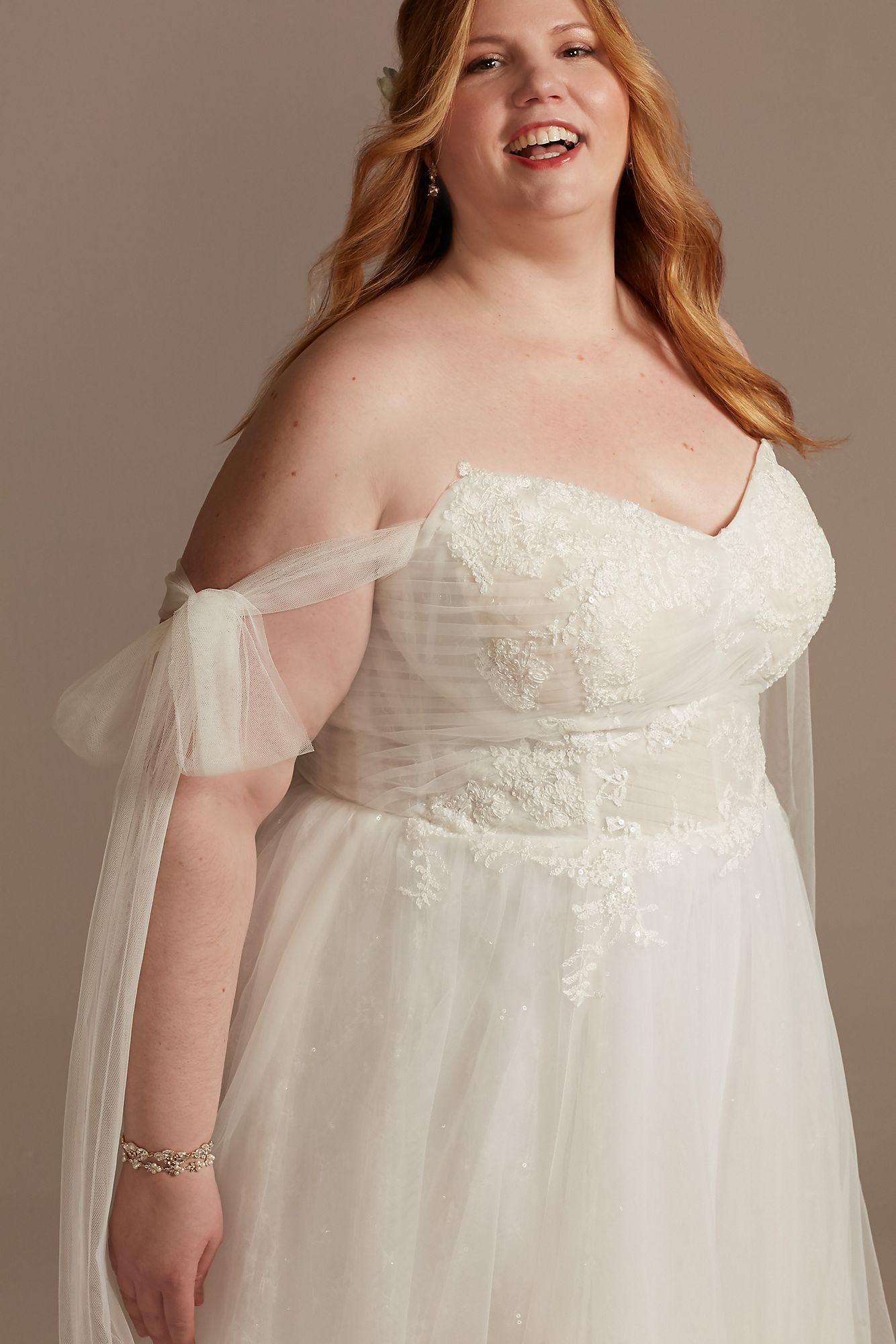 Convertible Straps Draped Plus Size Wedding Dress Melissa Sweet 8LSMS251246