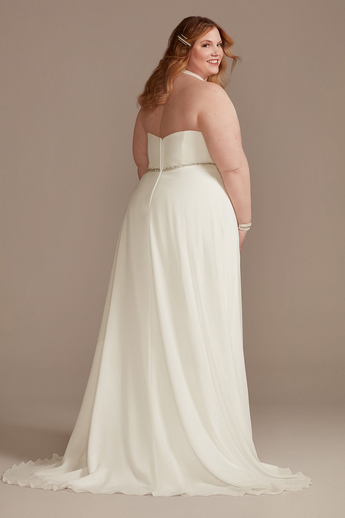 Chiffon Halter Bead Waist Plus Size Wedding Dress DB Studio 9WG4014