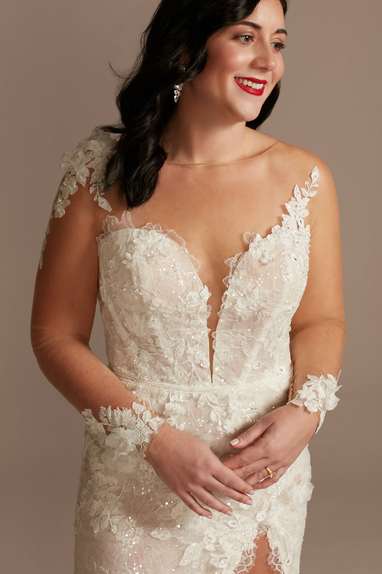 3D Floral Applique Wedding Dress with High Slit Galina Signature MBSWG886