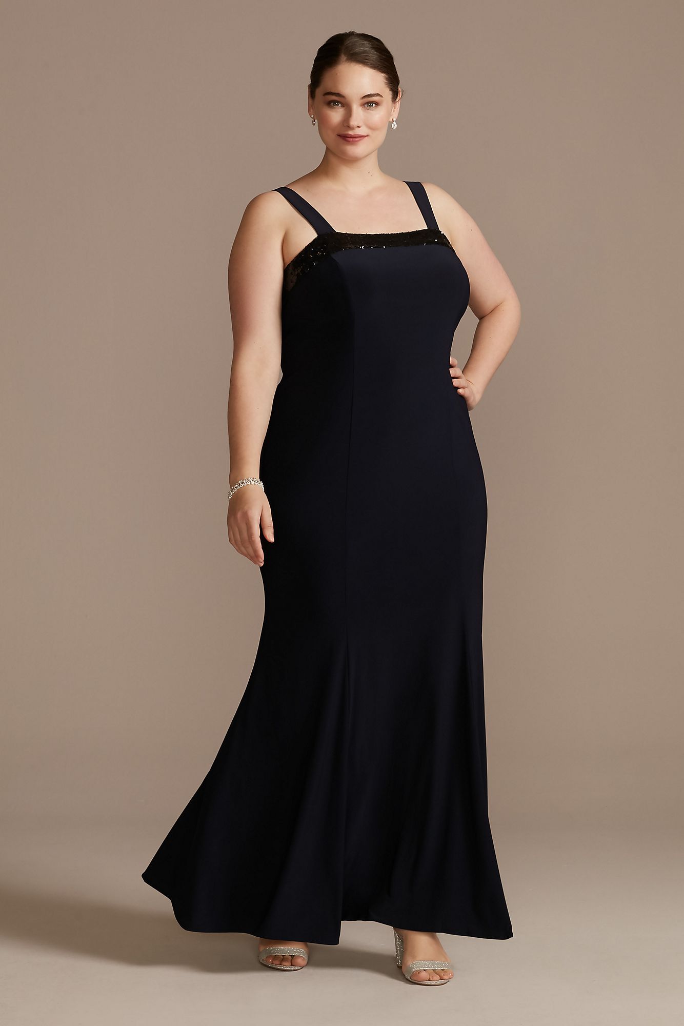 Sequin-Trimmed Plus Size Sheath Dress and Jacket Le Bos 29279