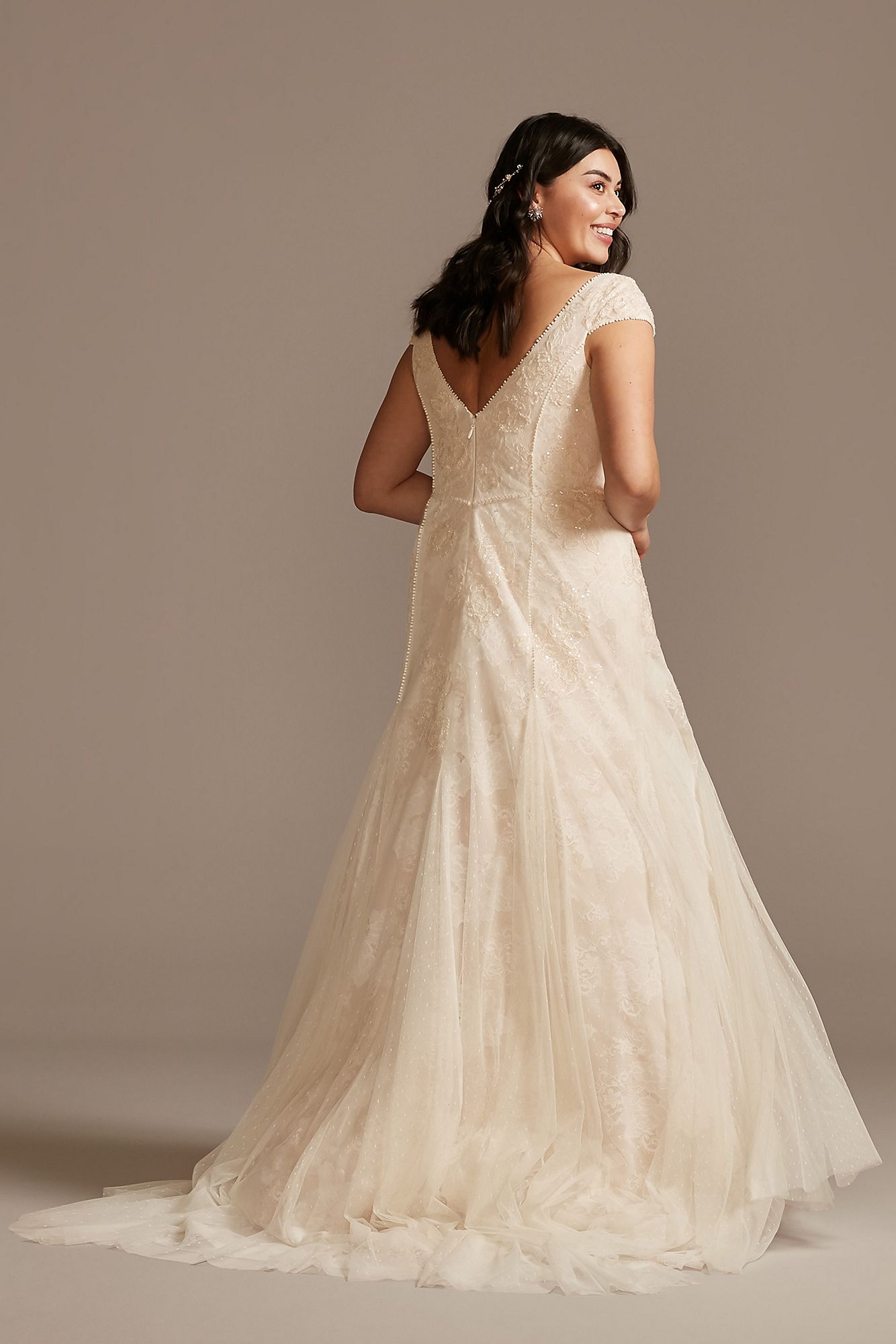 Cap Sleeve Point DEsprit Tall Plus Wedding Dress Melissa Sweet 4XL8MS251230