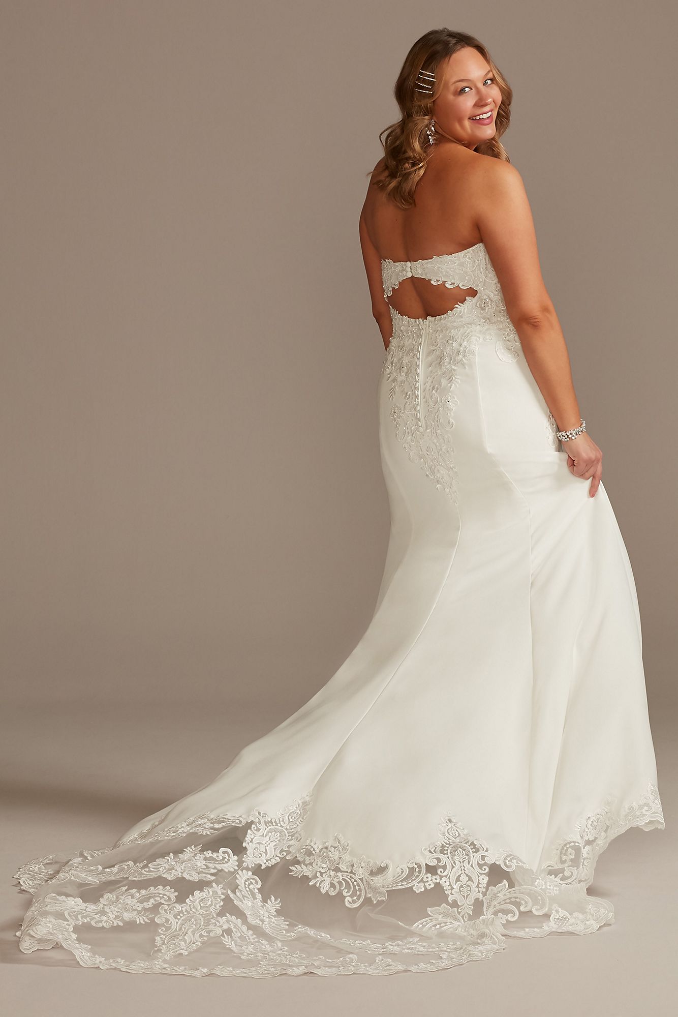Beaded Bodice Lace Crepe Tall Plus Wedding Dress Galina Signature 4XL9LBSV830