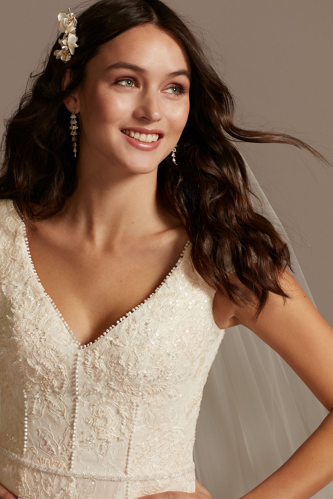 Cap Sleeve Point DEsprit Tall Wedding Dress Melissa Sweet 4XLMS251230