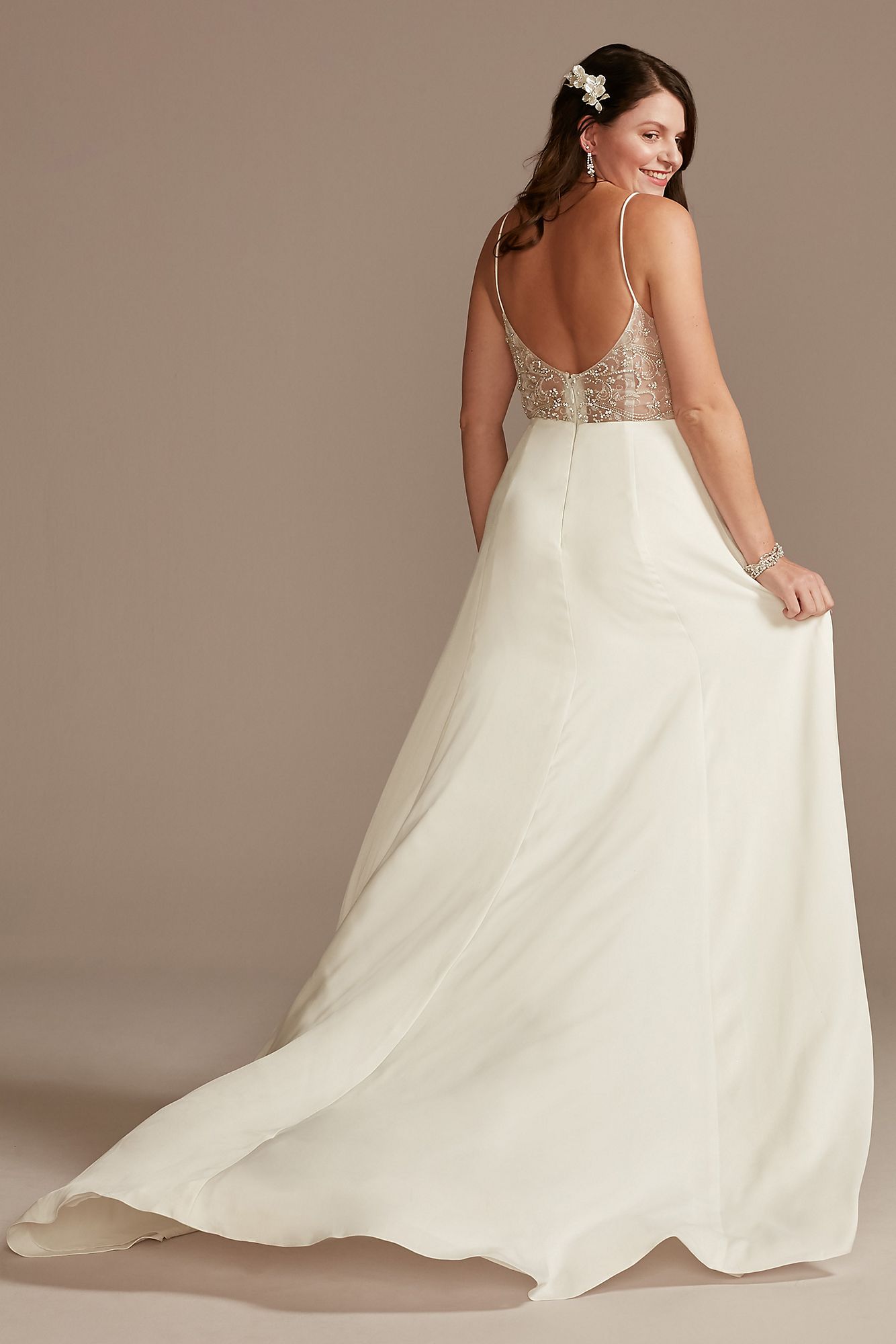 V-Neck Tall Wedding Dress with Beaded Back DB Studio 4XLWG4004DB