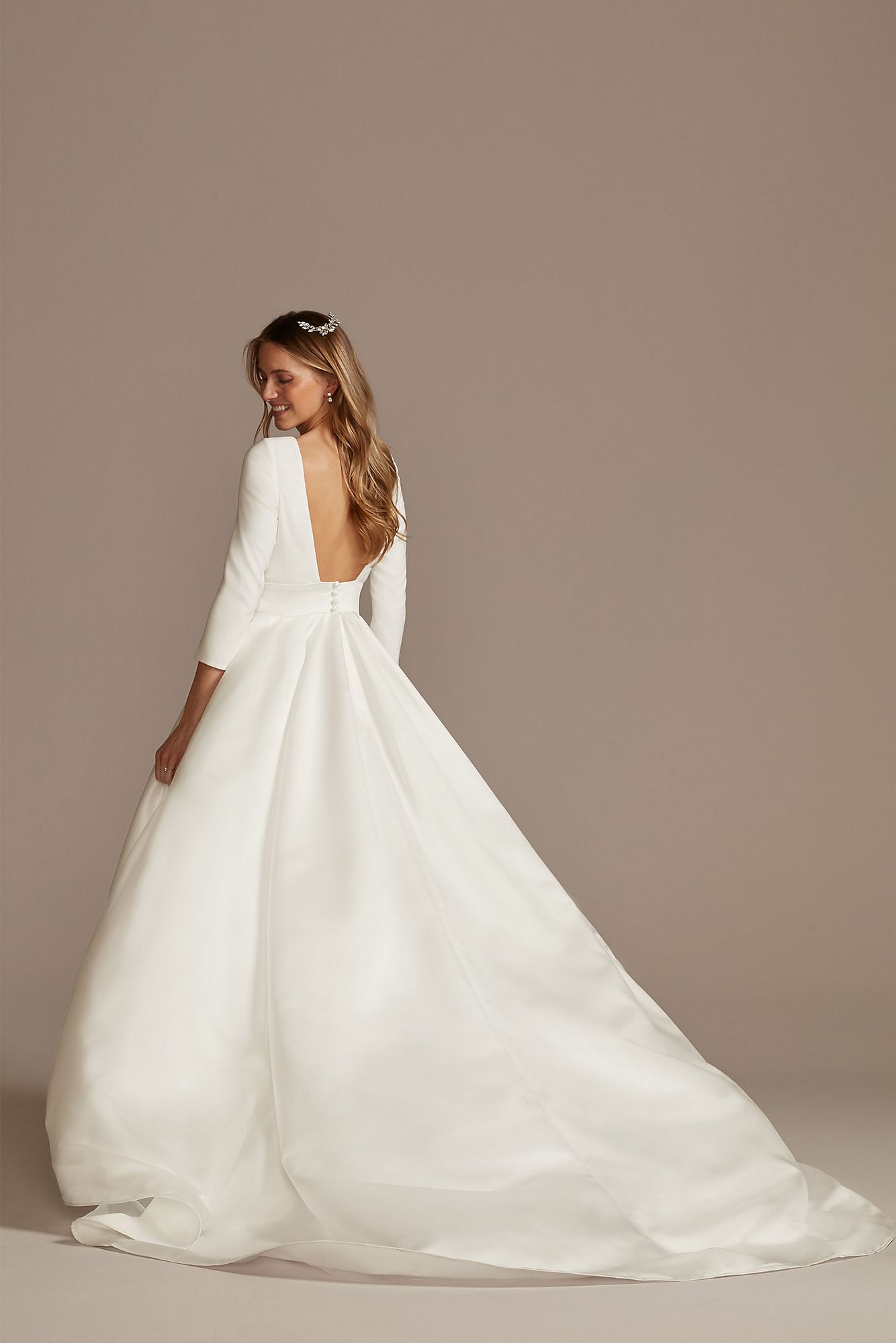 Low Back Mid-Sleeve Satin Crepe Tall Wedding Dress DB Studio 4XLWG4005DB