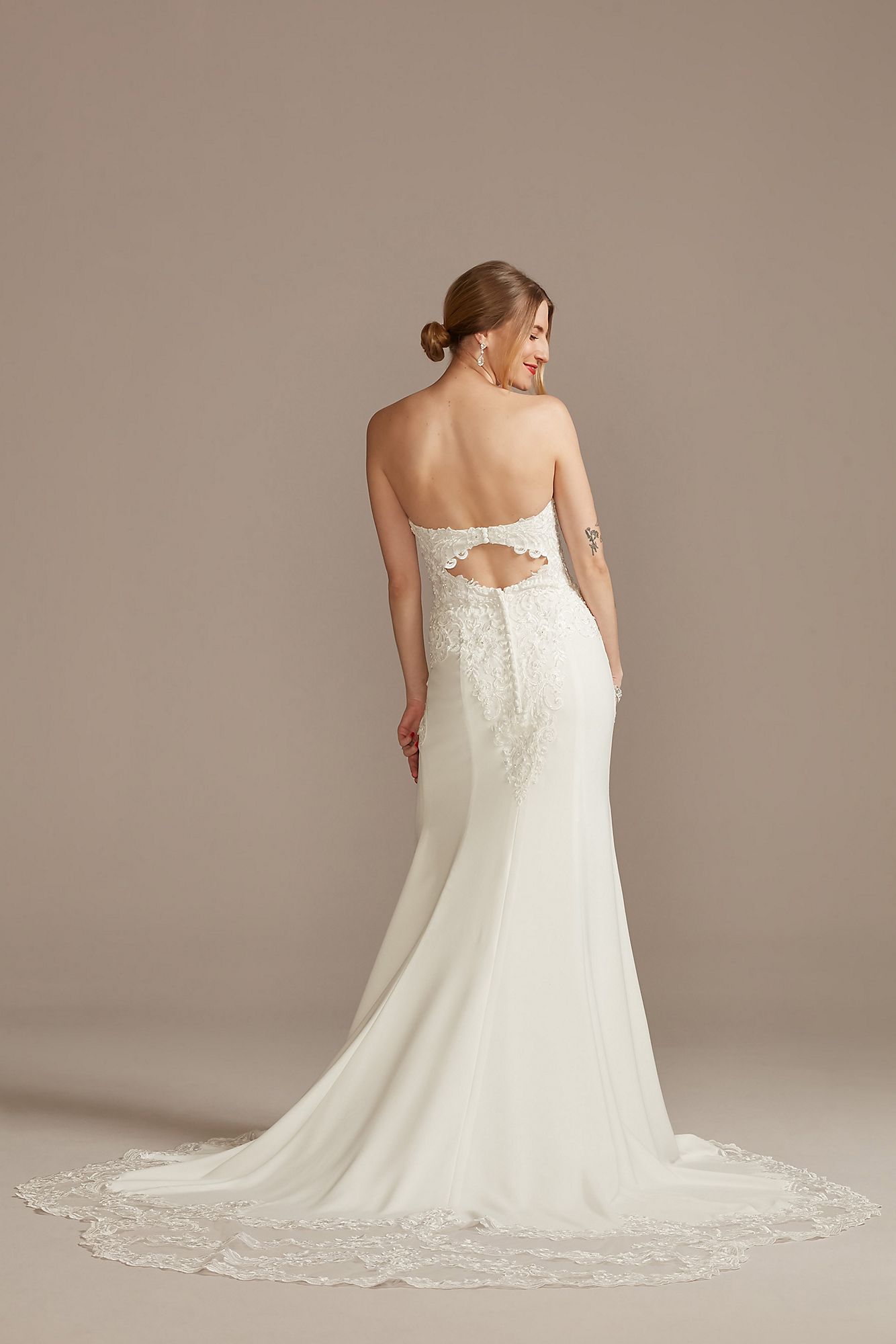 Beaded Lace Petite Wedding Dress with Back Strap Galina Signature 7LBSV830