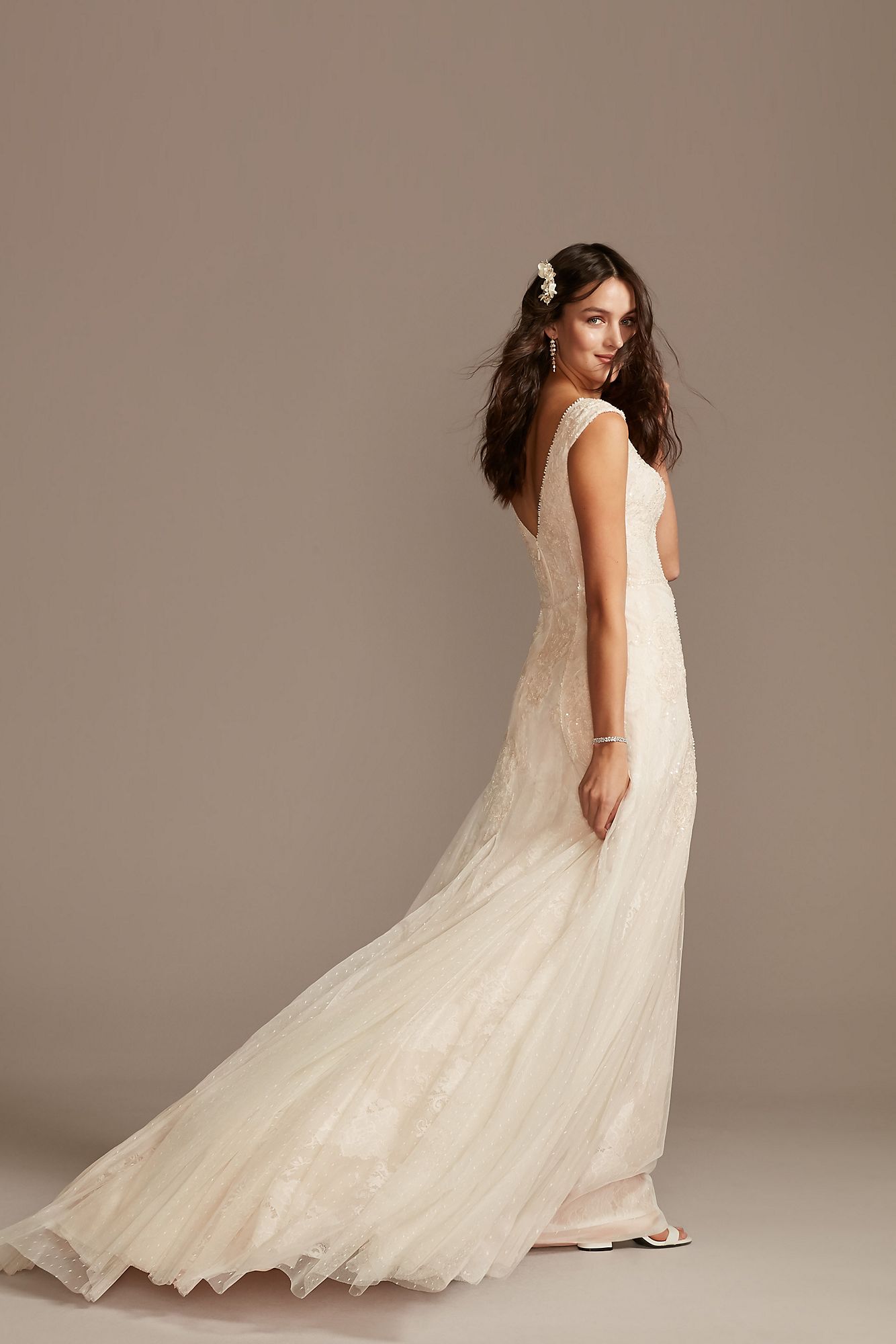 Cap Sleeve Point DEsprit Petite Wedding Dress Melissa Sweet 7MS251230