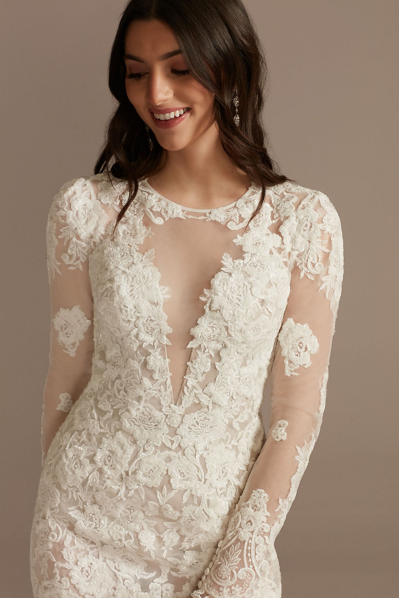 Long Sleeve Sequin Bodysuit Petite Wedding Dress Galina Signature 7SLMBSWG843