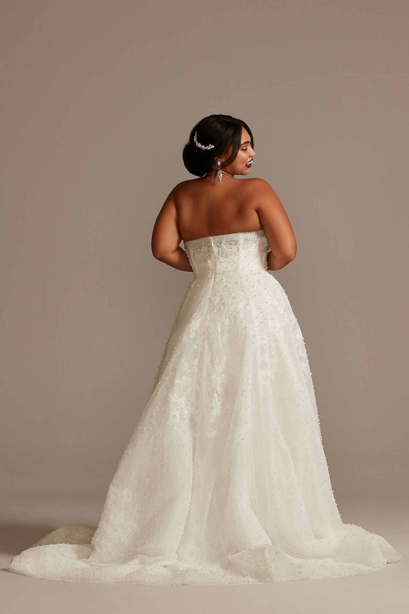 Strapless Pearl Ball Gown Plus Size Wedding Dress Oleg Cassini 8CWG892