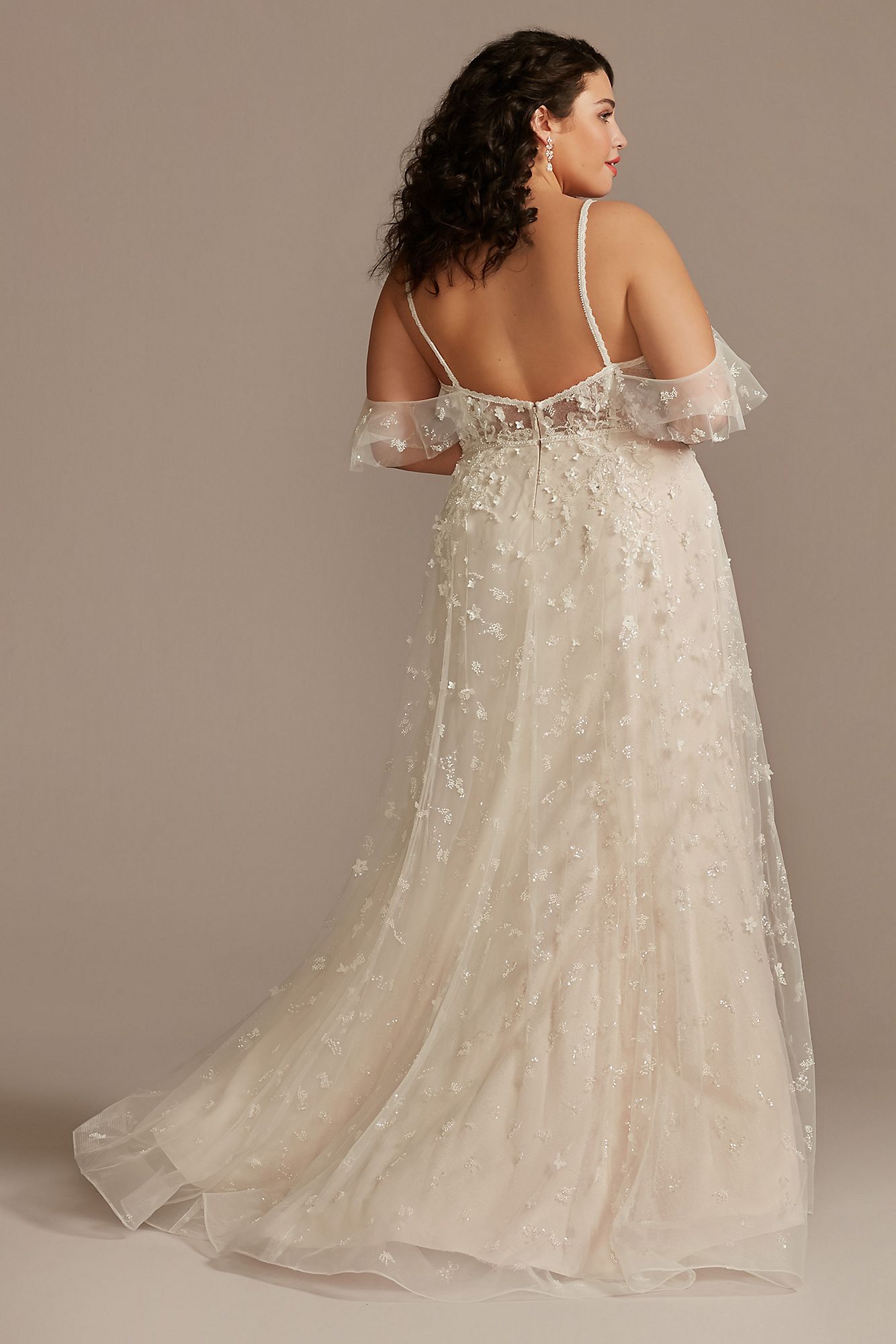 Flutter Sleeve 3D Floral Plus Size Wedding Dress Melissa Sweet 8MS251244