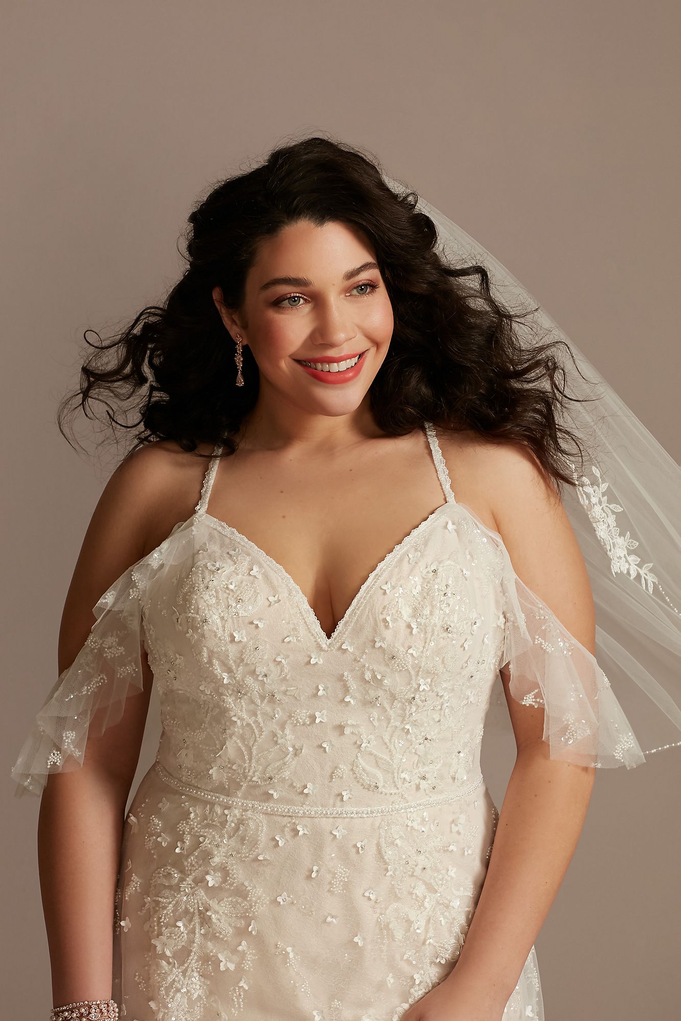 Flutter Sleeve 3D Floral Plus Size Wedding Dress Melissa Sweet 8MS251244